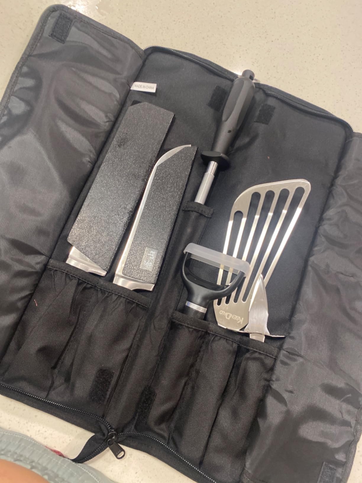 Asaya Chef Knife Roll Bag - 12-Pocket Chefs Case for Kitchen Knives and Utensils, Lightweight Stain-Resistant Waxed Nylon Chef Knife Bag - Knives Not Included (Red) customer photo 1