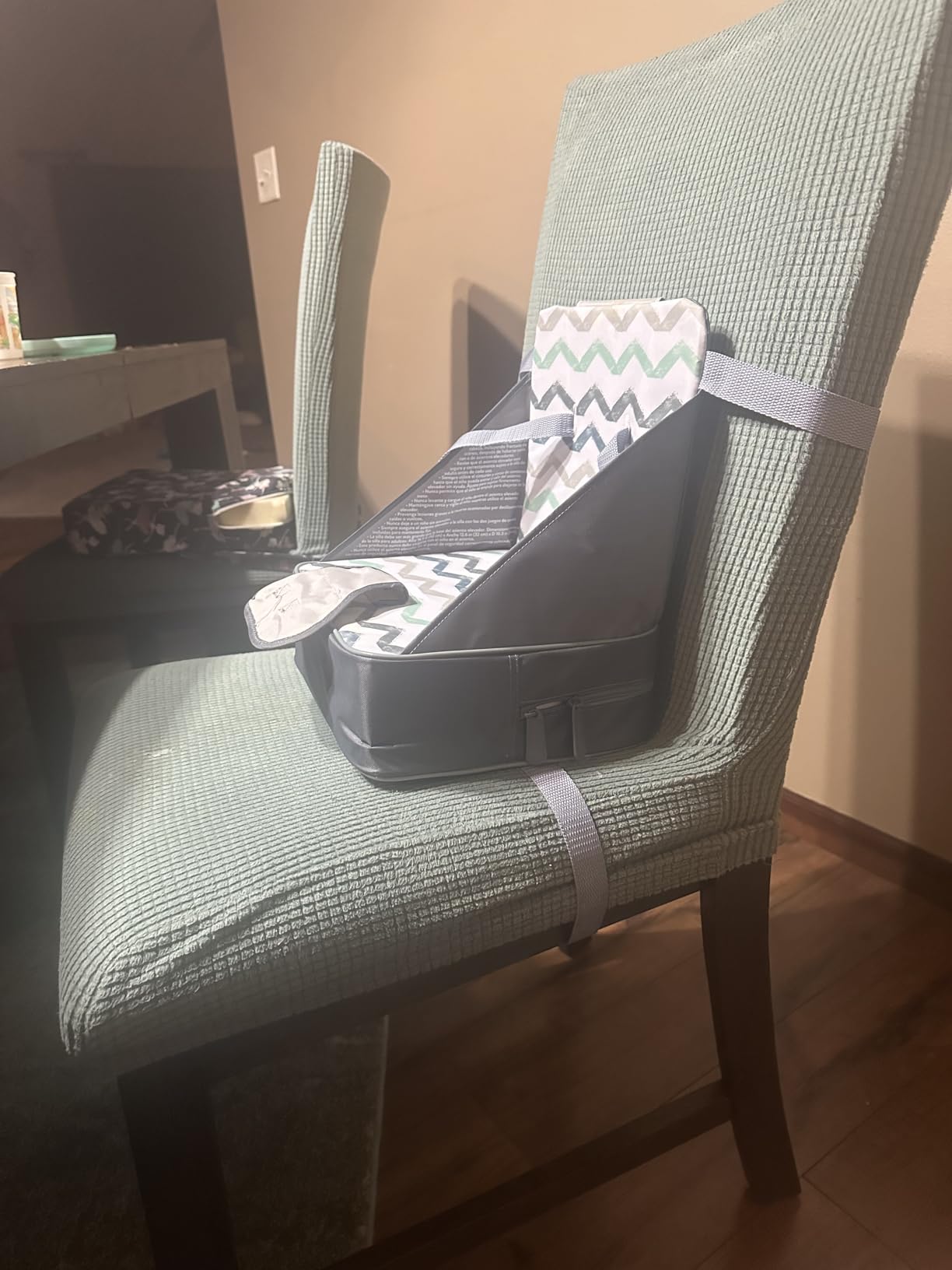 Nuby Easy Go Booster Seat for Kitchen Chair - Gray Chevron customer photo 1
