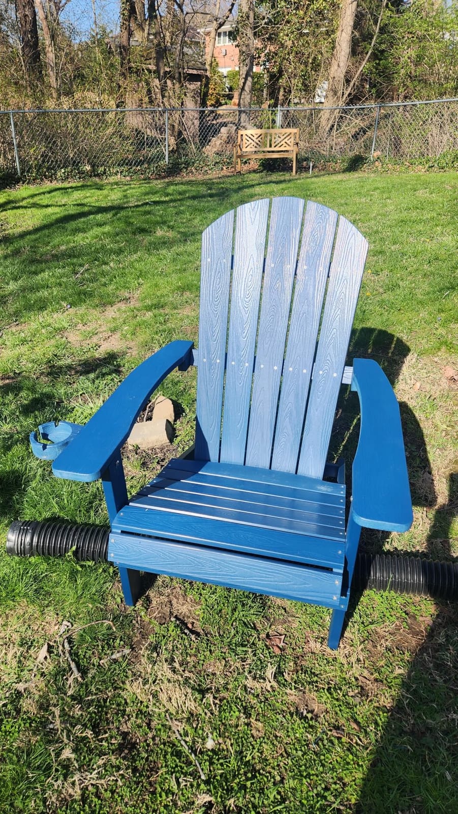 YEFU Adirondack Chair with Cup Holder, All-Weather Outdoor Chair, Blue | HIPS Plastic Fire Pit Chair with Wood Texture, Weather Resistant Lawn Chair for Outside Patio Garden Porch Deck Backyard customer photo 2