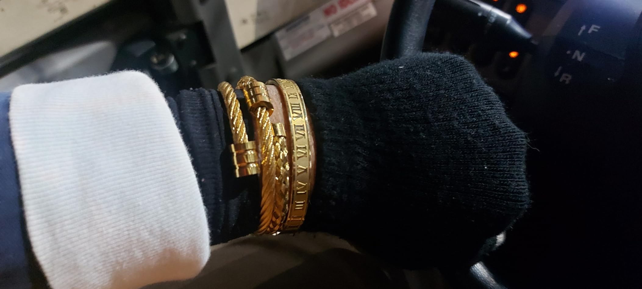 WFYOU Stainless Steel Gold Bracelets for Men Cuff Bracelet Mens Jewelry Set customer photo 2