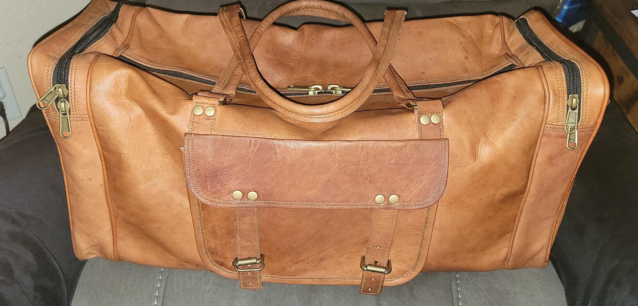 Leather 24 Inch Luggage Handmade Duffel Bag Carryall Weekender Travel Overnight Gym Sports Carry On Duffel Bag For Men And Women customer photo 1