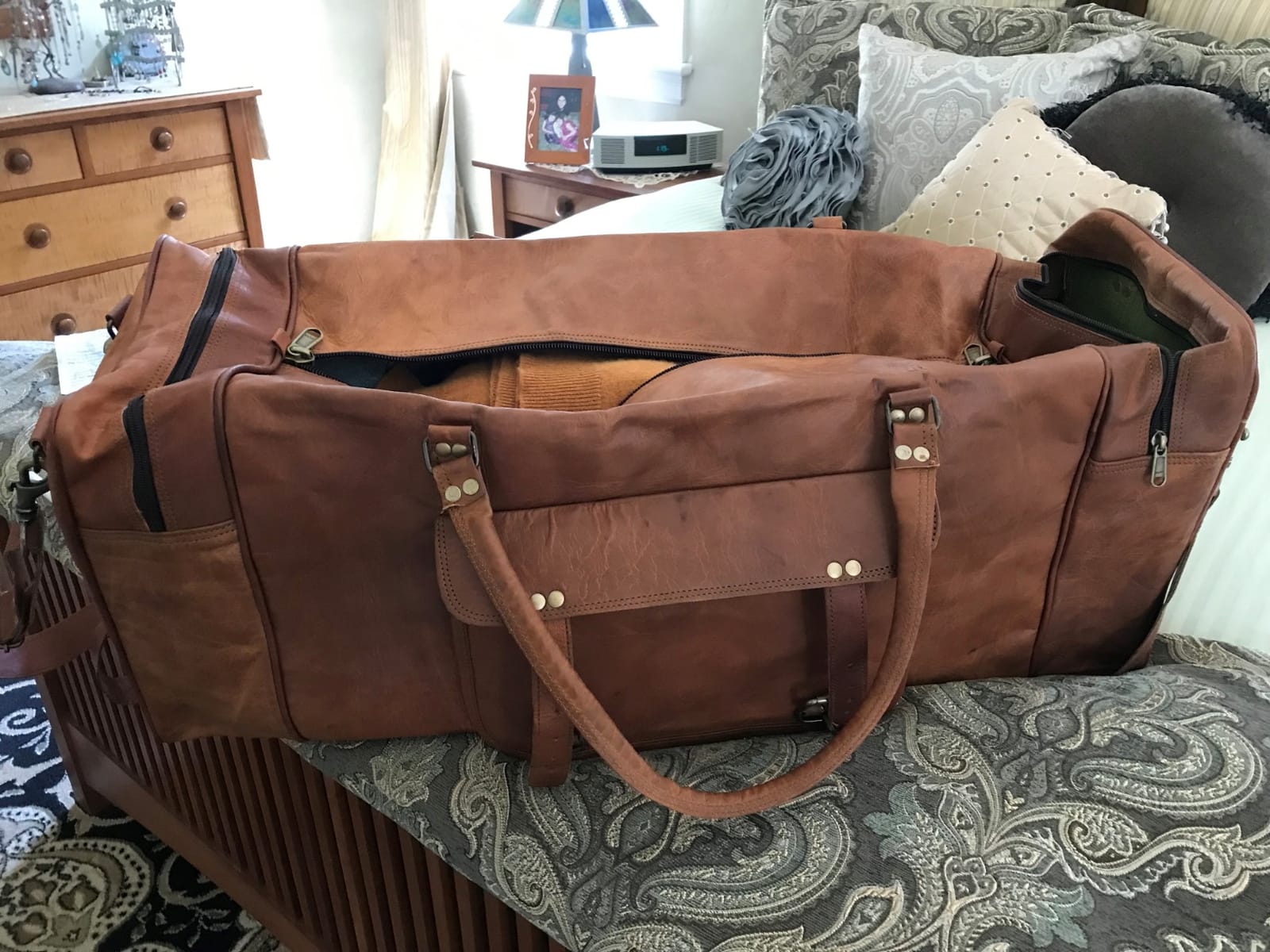 Leather 24 Inch Luggage Handmade Duffel Bag Carryall Weekender Travel Overnight Gym Sports Carry On Duffel Bag For Men And Women customer photo 2
