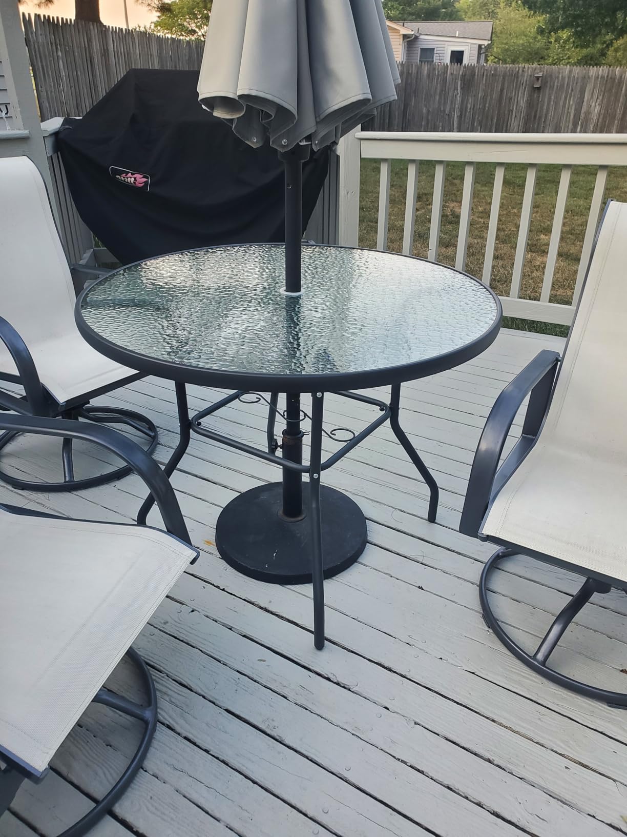 Garden Elements Outdoor Patio Furniture, Round Dining Table, Steel Base and Rim with Water-Wave Glass Top, Grey, 40