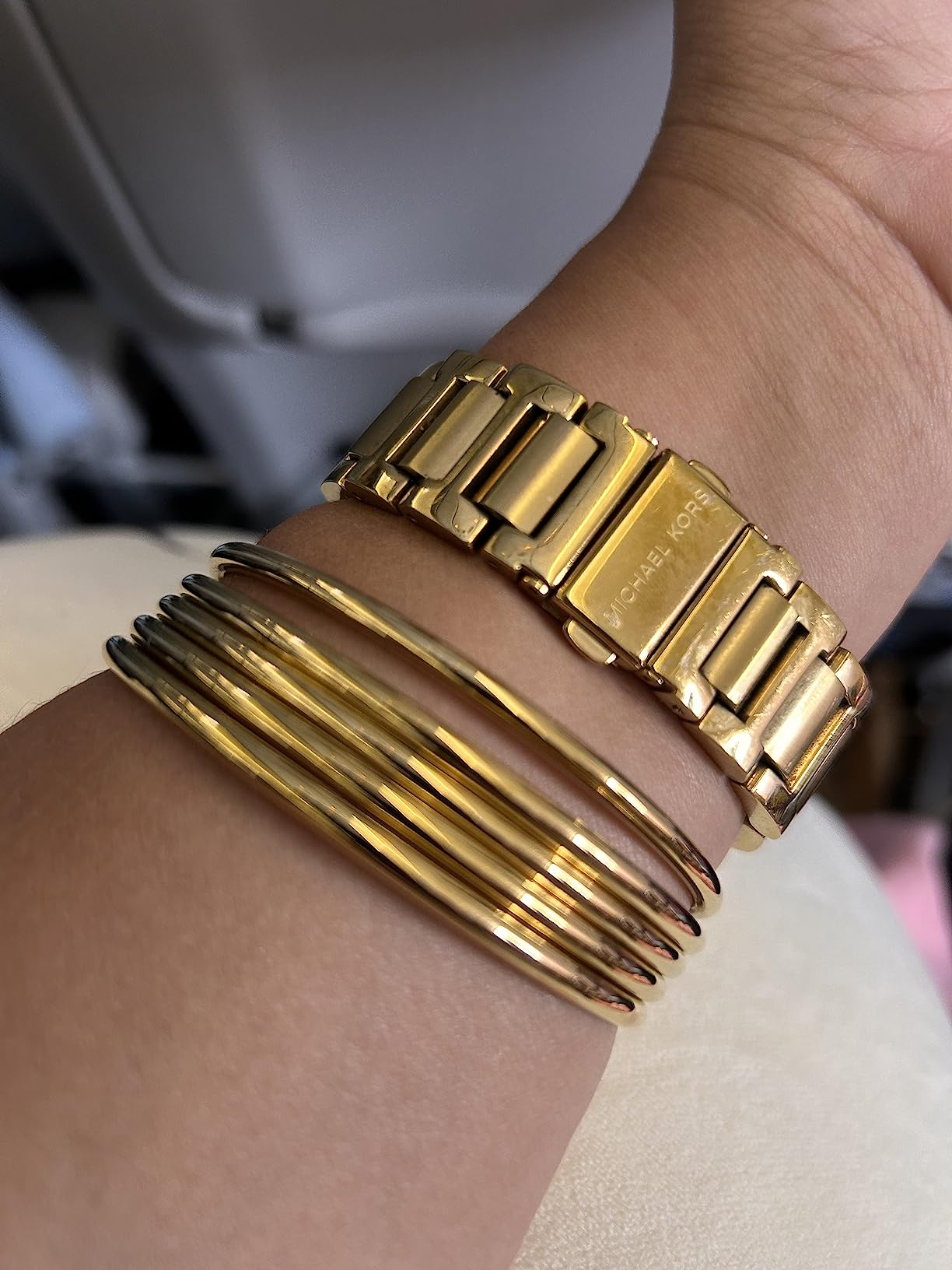 Kainier 3mm 14K Gold Plated Bracelet Stainless Steel Glossy Stackable Thin Round Bangle Bracelet for Women Solid Plain Polished Bracelet Best Gifts for Love customer photo 2