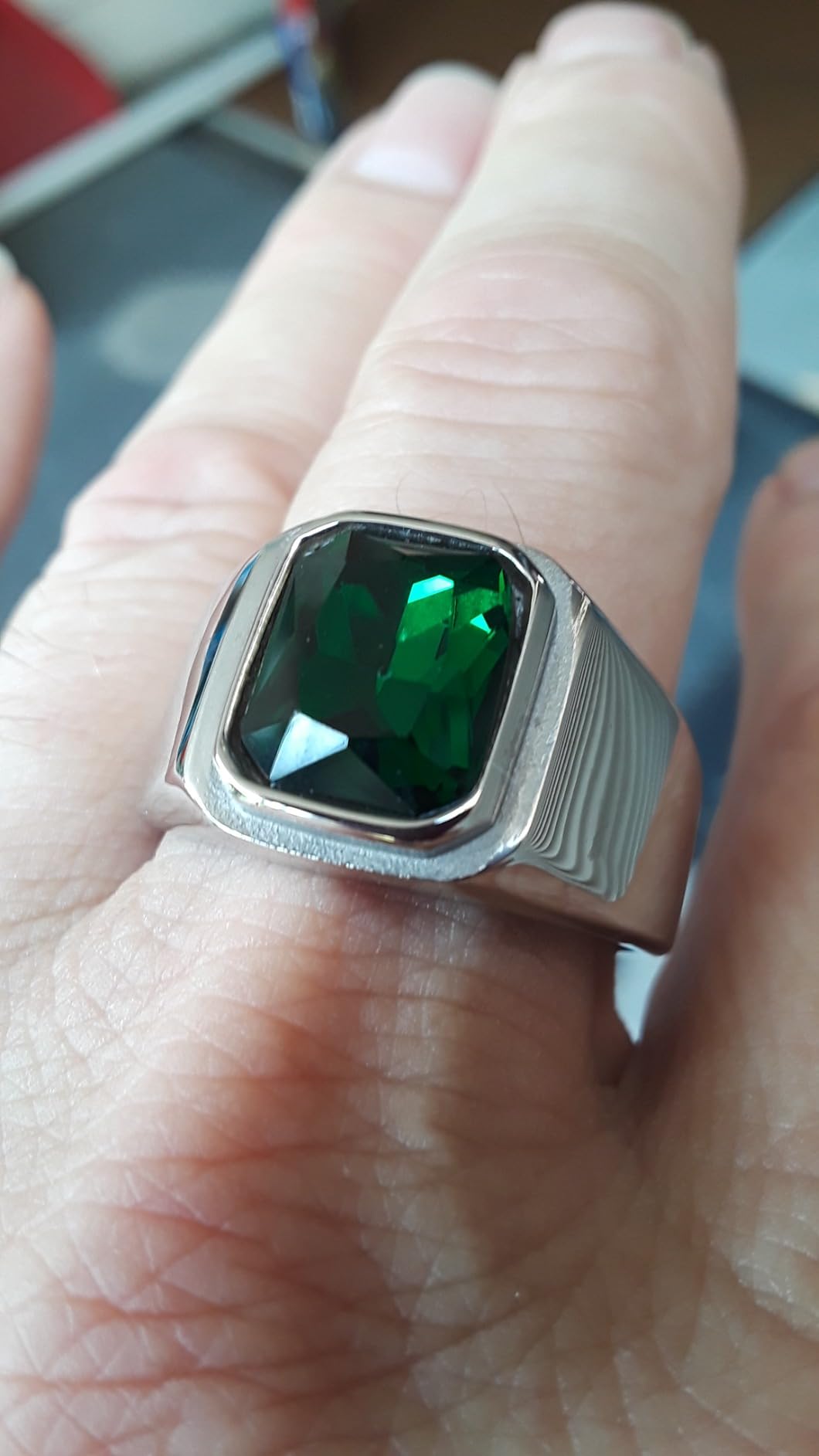 Men's Stainless Steel Square Gemstone Ring Statement Wedding Band customer photo 1