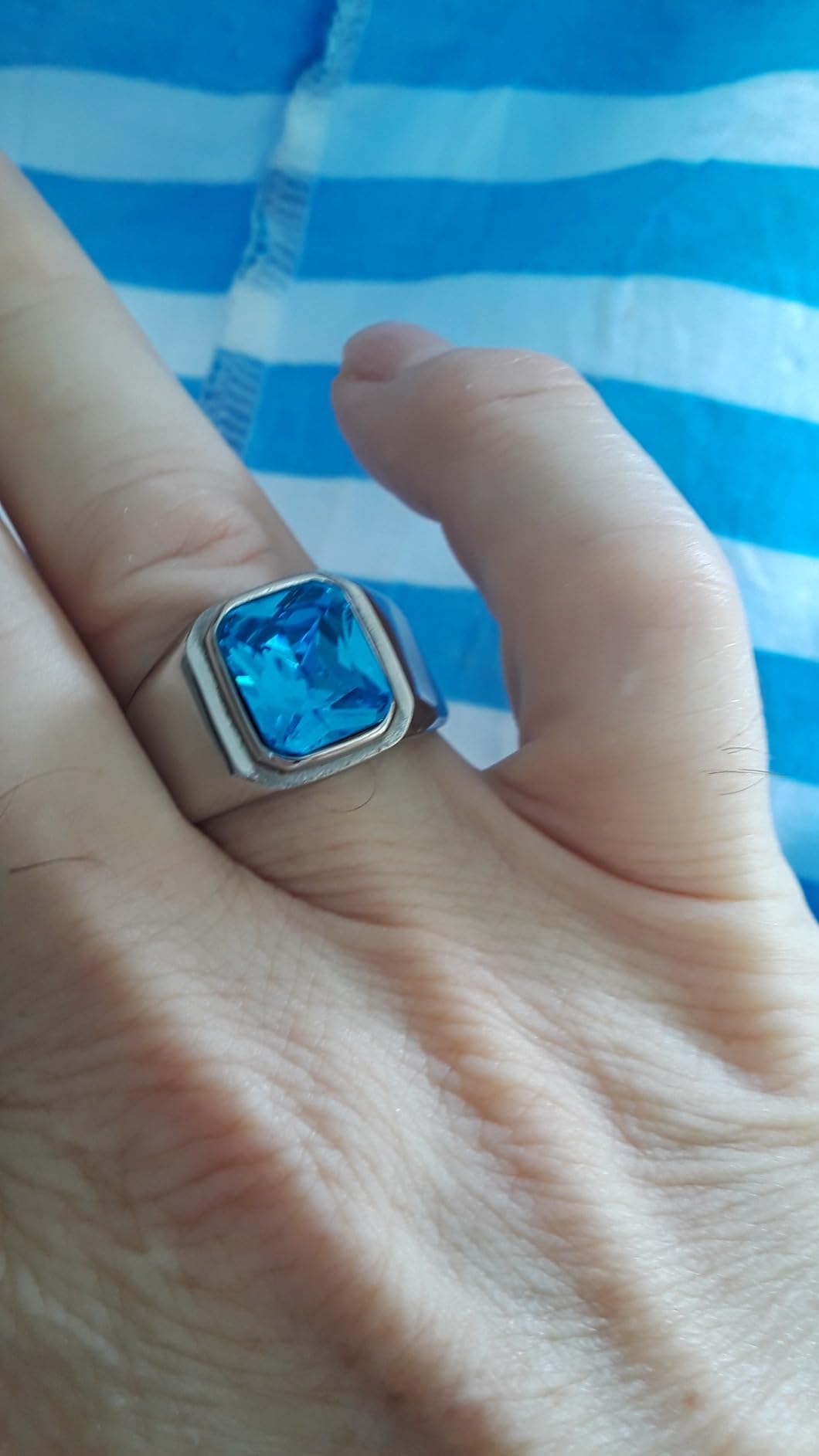 Men's Stainless Steel Square Gemstone Ring Statement Wedding Band customer photo 2