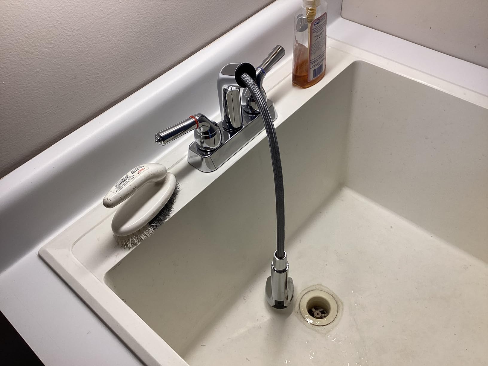 JS Jackson Supplies Dual Handle Pull Out Faucet, Chrome Finish, 4 Inch Center Set, Universal Utility Sink or Laundry Tub ABS Plastic Faucet with Spray Setting customer photo 1