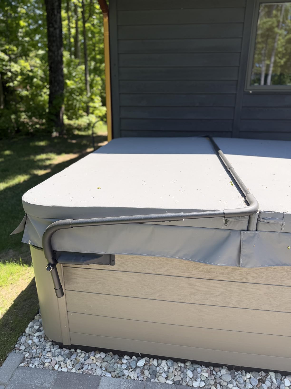 Spa Cover Lifts - Pivot Top Mount Spa & Hot Tub Cover Lift Removal System Reinforced Brackets with 3 Hook Towel Rack Fits Most Spas & Hot Tubs customer photo 2