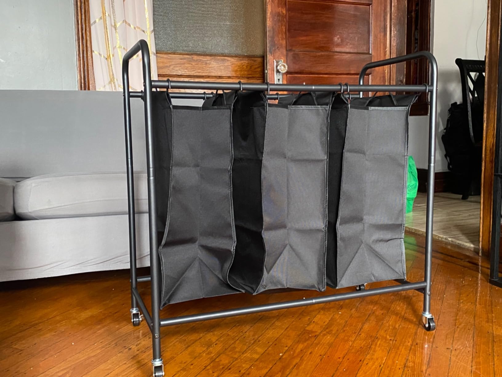 LINZINAR 3 Section Laundry Hamper, Black Laundry Basket 135L Laundry Sorter customer photo 1