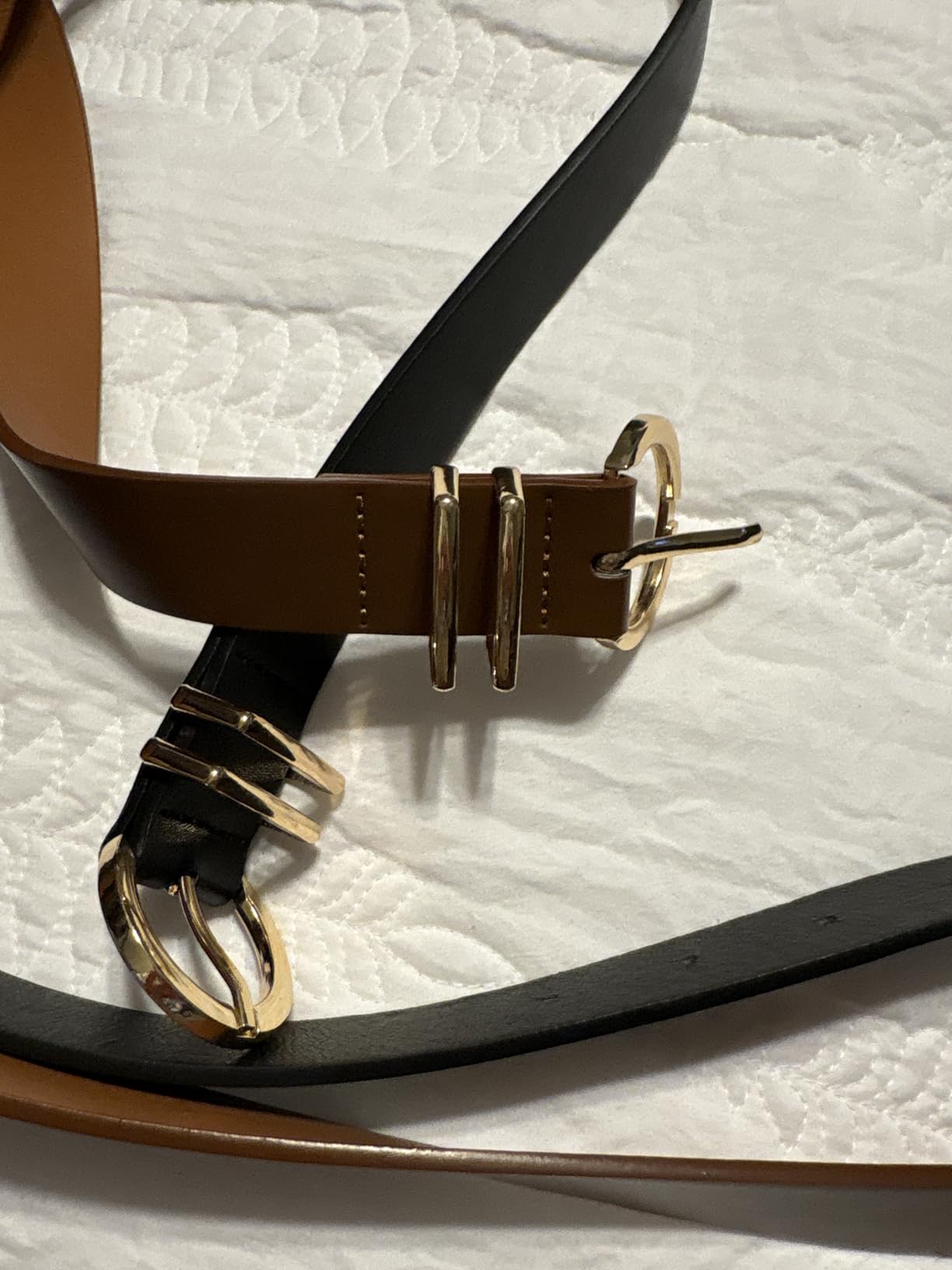 VONMELLI 2 Pack Women's Leather Belts for Jeans Dresses Fashion Gold Buckle Ladies Belt customer photo 1