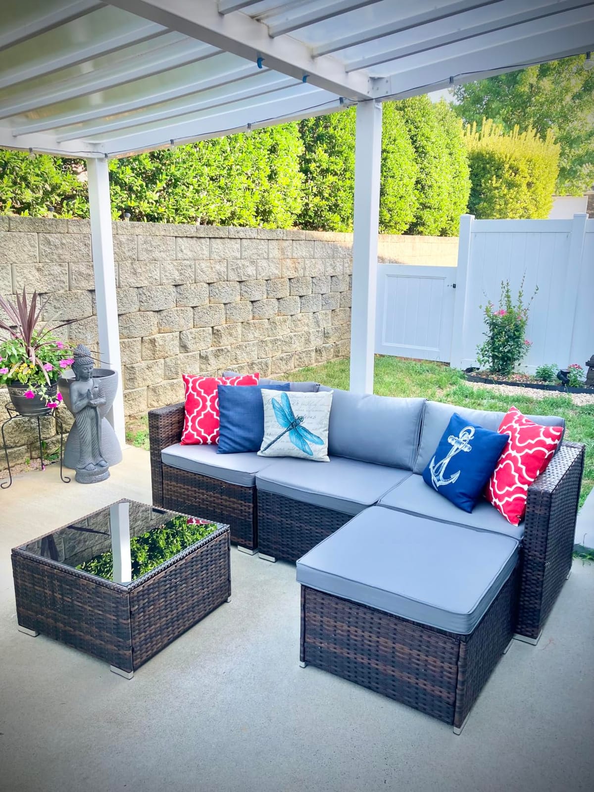 Aiho 5 Pieces Patio Furniture Set All-Weather Outdoor Wicker Sectional Patio Furniture with Cushion and Glass Table (Grey) customer photo 2