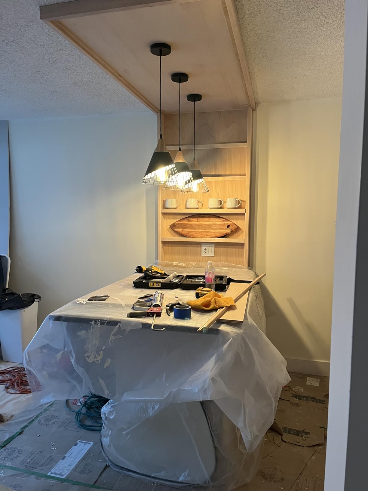 Pendant Light Black,Pendant Lights Kitchen Island,Wood Pendant Light,Adjustable Height Hanging Light Fixture for Kitchen Island Dining Room Bar Bedroom Hallway customer photo 2