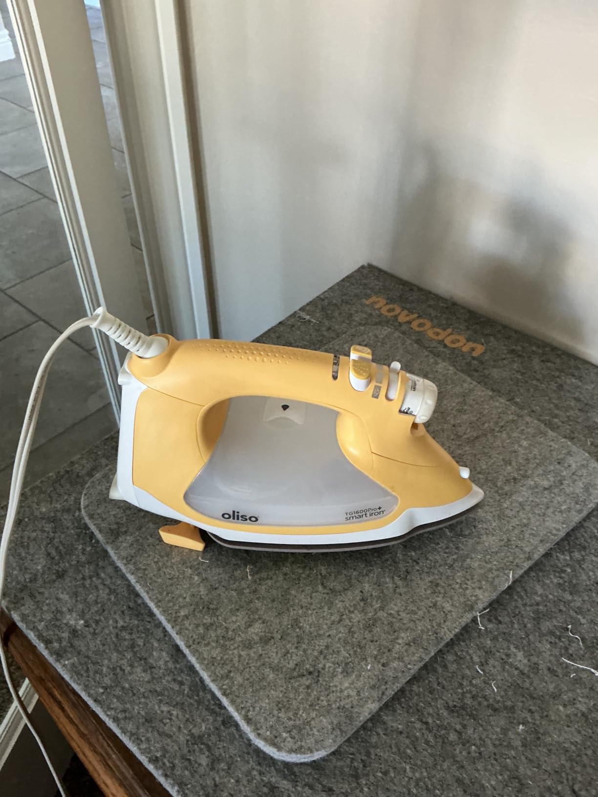Oliso TG1600 ProPlus Auto-Lift Steam Iron, Quilting Sewing & Clothes, 1800W | Yellow, Diamond Ceramic-Flow soleplate, TriplePlay bursts, 12.75-oz side-fill tank, 30-min shut-off, 12-ft swivel cord customer photo 2