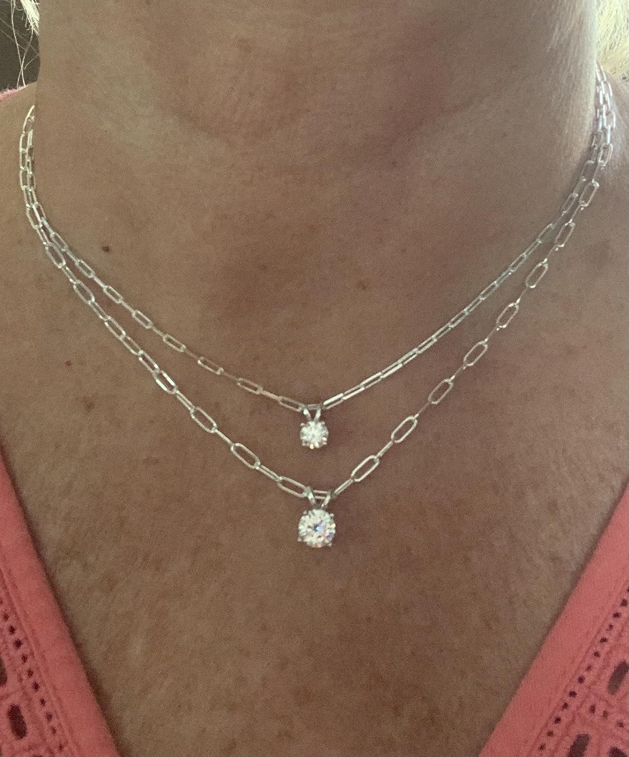 TUHE Moissanite Necklace 0.1-12 Carats 18K Gold Vermeil 925 Sterling Silver Necklace 3-15MM Solitaire D Color VVS1 Round Lab Created Moissanite Pendant Dainty Gold Necklaces for Women Jewelry Gifts customer photo 2