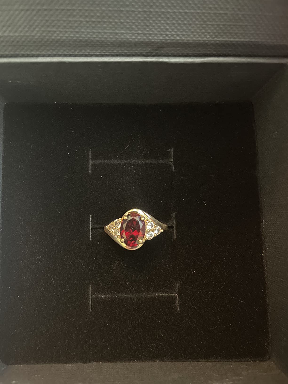 MAX + STONE Gemstone Oval Sunburst Halo Ring for Women in 10k White or Yellow Gold with Created White Sapphire and Birthstone Anniversary Ring Size 5 to 9 customer photo 1