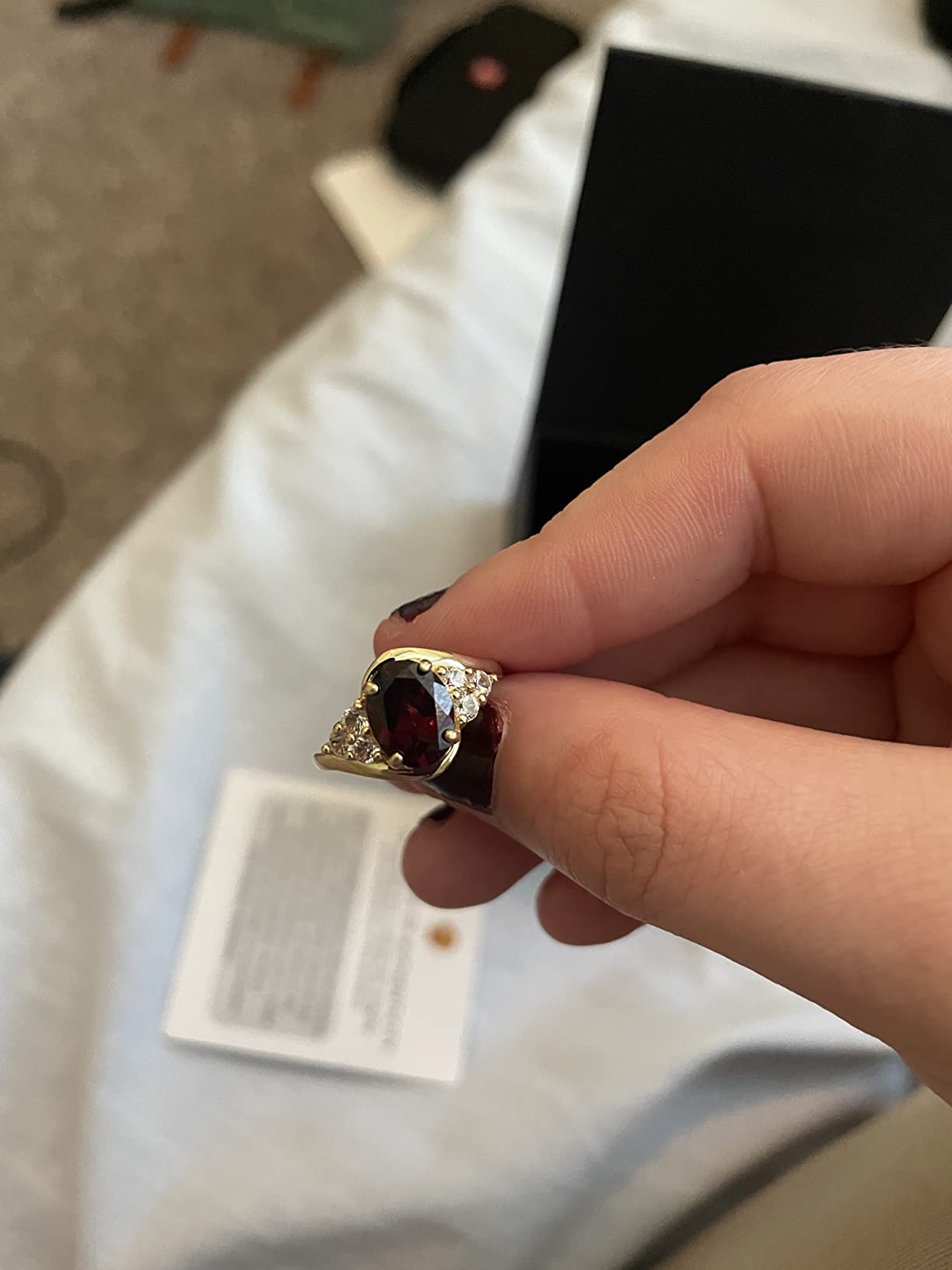 MAX + STONE Gemstone Oval Sunburst Halo Ring for Women in 10k White or Yellow Gold with Created White Sapphire and Birthstone Anniversary Ring Size 5 to 9 customer photo 2