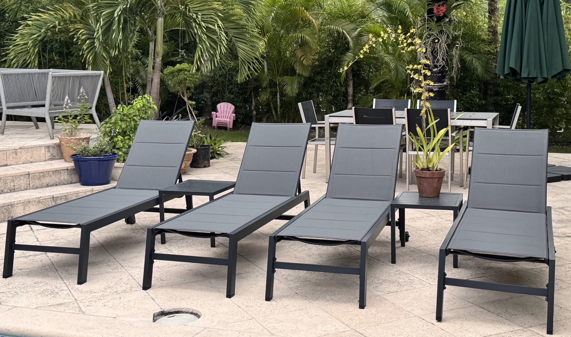 PURPLE LEAF Chaise Lounge Outdoor Set of 2 with Wheels, Aluminum, Beige customer photo 2