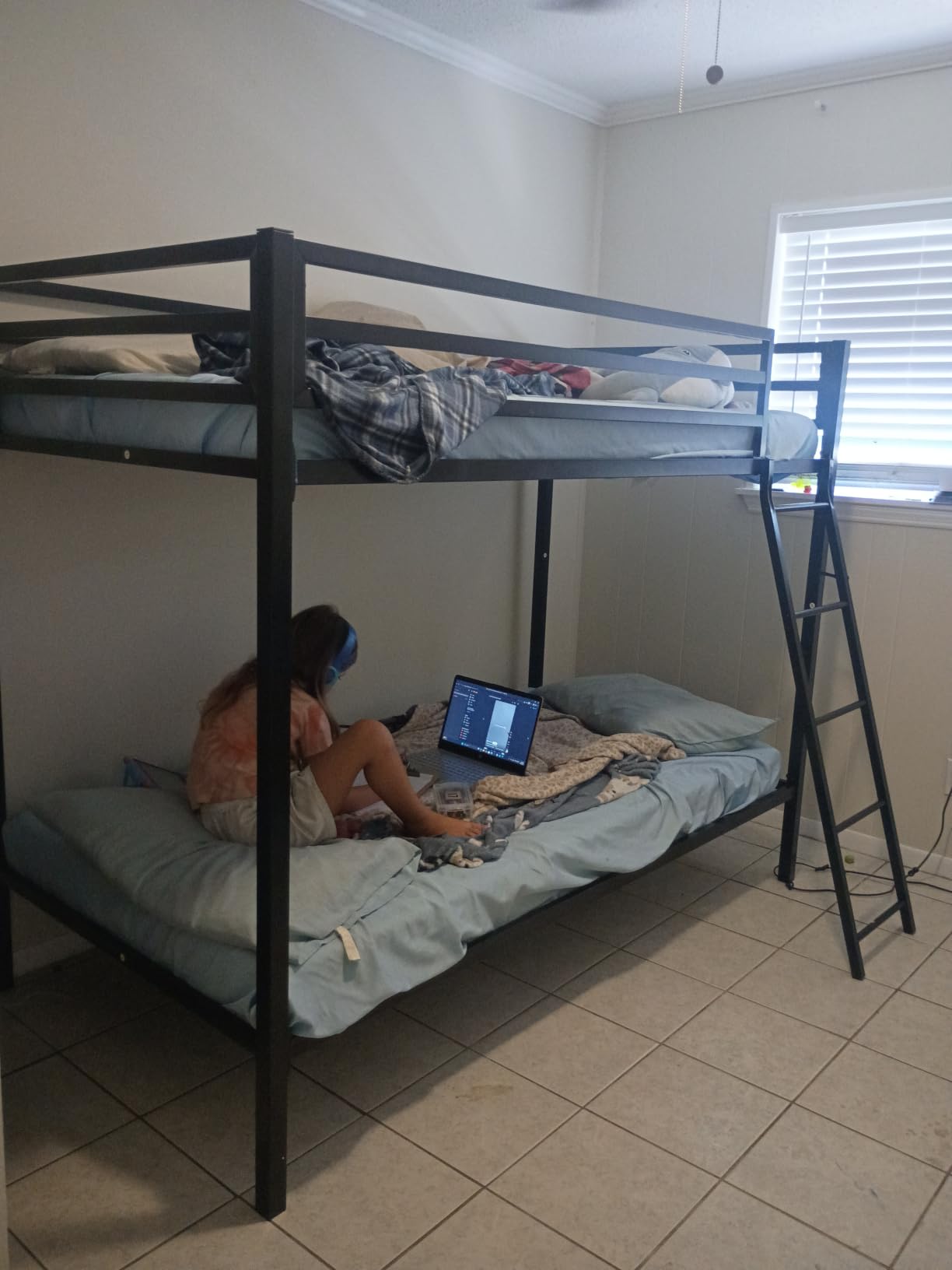 SHA CERLIN Bunk Bed Twin Over Twin Size with Ladder and Guardrail,Black customer photo 2