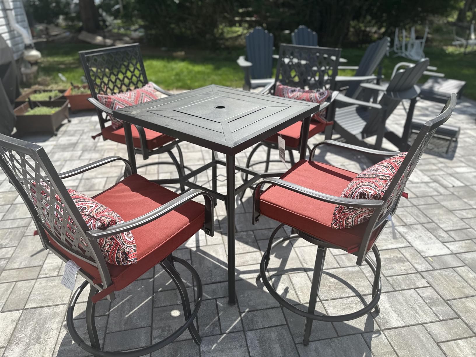 Sophia & William 5-Piece Bar Height Outdoor Table and Chairs, Red customer photo 1