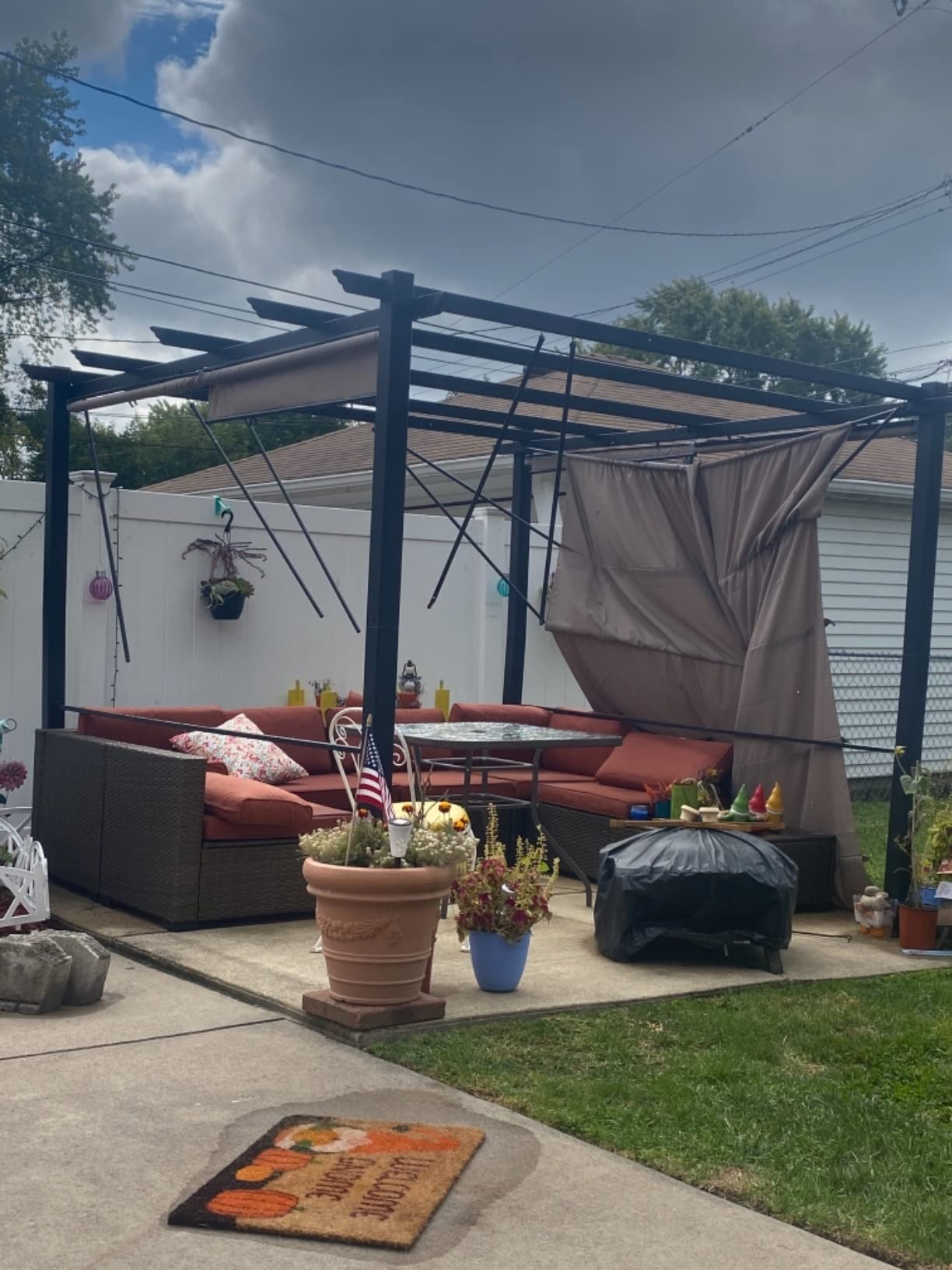 Aoodor 10 x 12 ft Outdoor Pergola with Retractable Shade Canopy, Brown customer photo 2