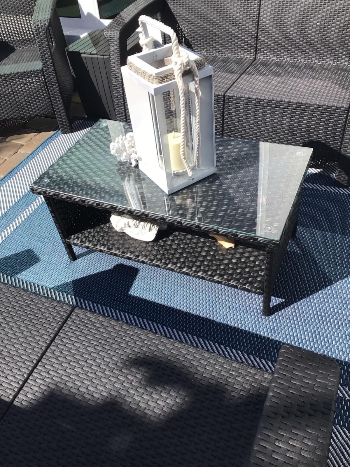 Outdoor Wicker Coffee Table Patio Furniture Garden Rattan 2-Layer Glass Table with Storage and Furniture Cover, Brown customer photo 2