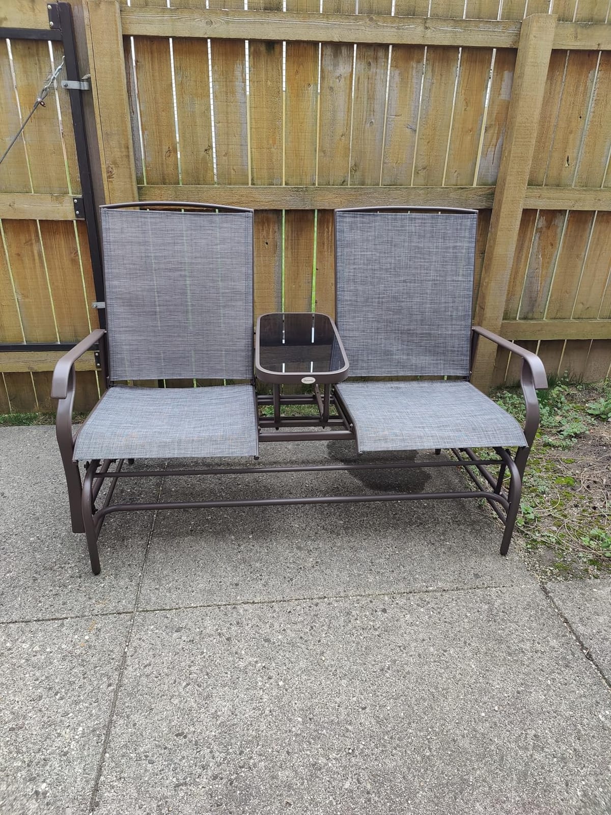 Outsunny Outdoor Glider Bench with Center Table Metal Frame Armrests Brown customer photo 2