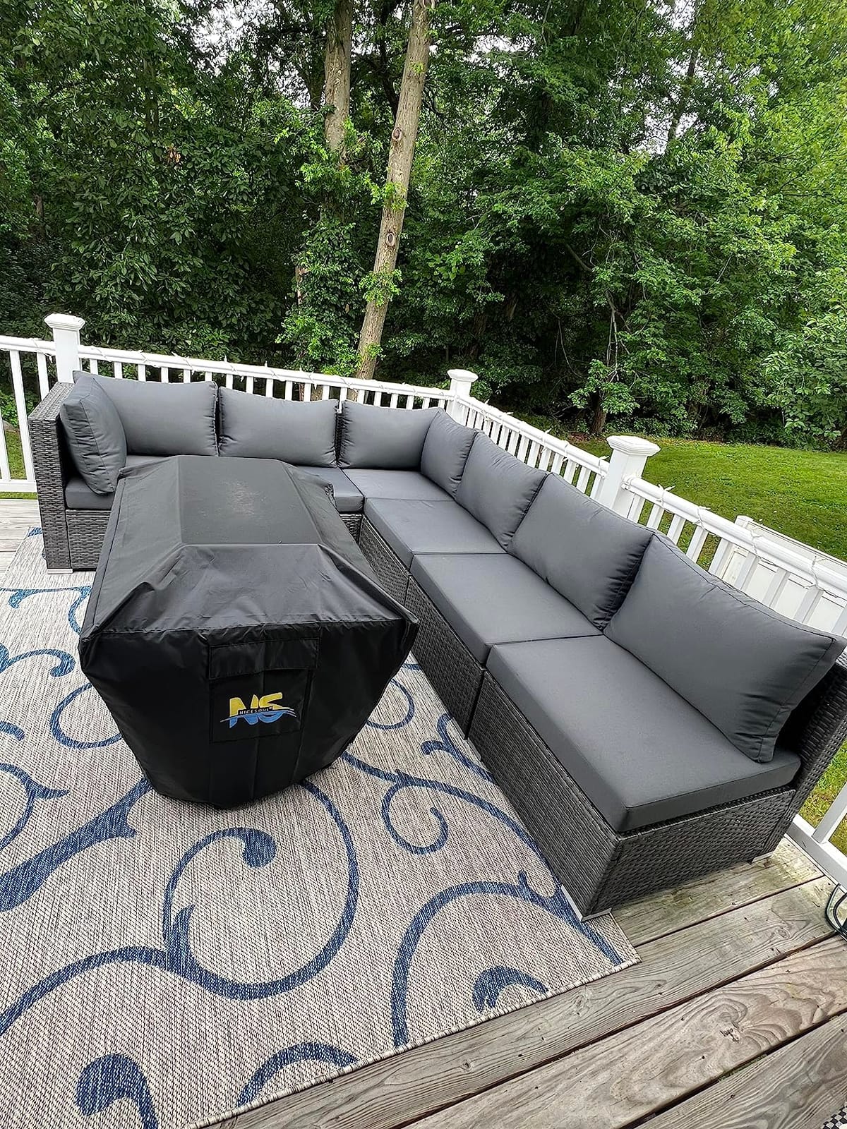 NICESOUL 29.3'' High Back Outdoor Patio Furniture Set with Firepit Natural Gas & Propane, 9 Piece Extra Large Conversation Set with Fire Pit Table, Modern Deep Wide Modular Wicker Sofa Couches, Gray customer photo 2