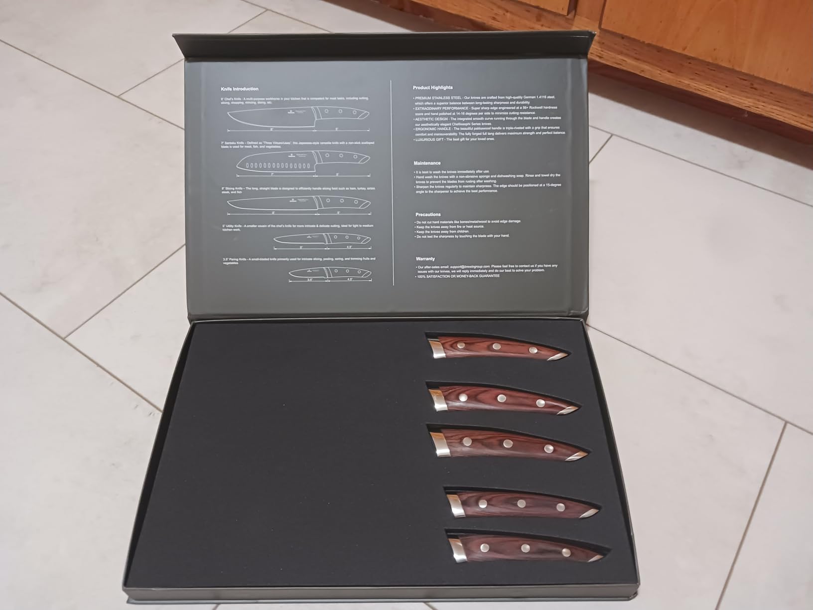 Brewin CHEFILOSOPHI Japanese Chef Knife Set 5 PCS with Elegant Red Pakkawood Handle Ergonomic Design,Professional Ultra Sharp Kitchen Knives for Cooking High Carbon Stainless Steel customer photo 2