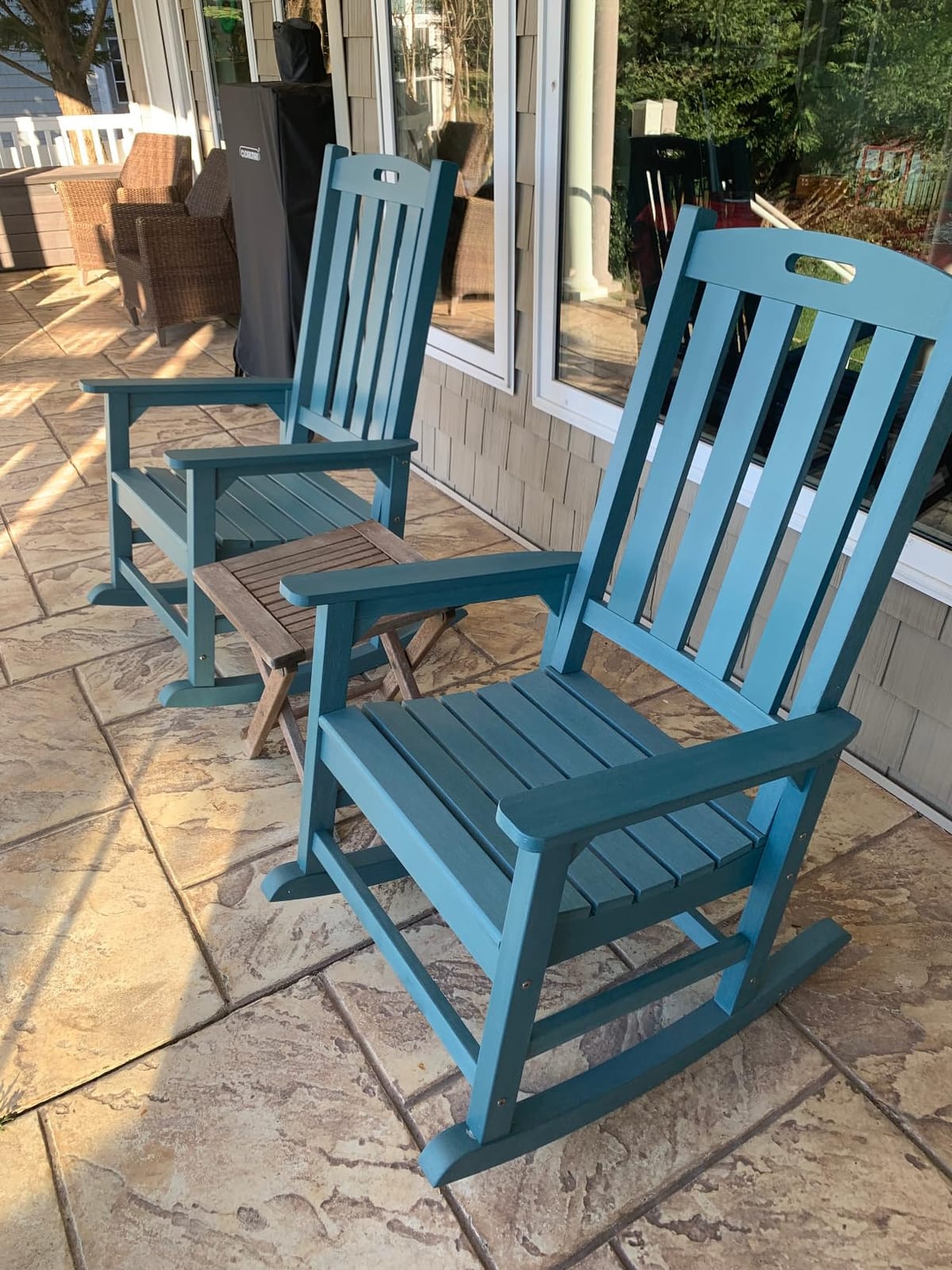 Psilvam Outdoor Rocking Chairs Set of 2, Oversized Porch Rocker (Teak) customer photo 1