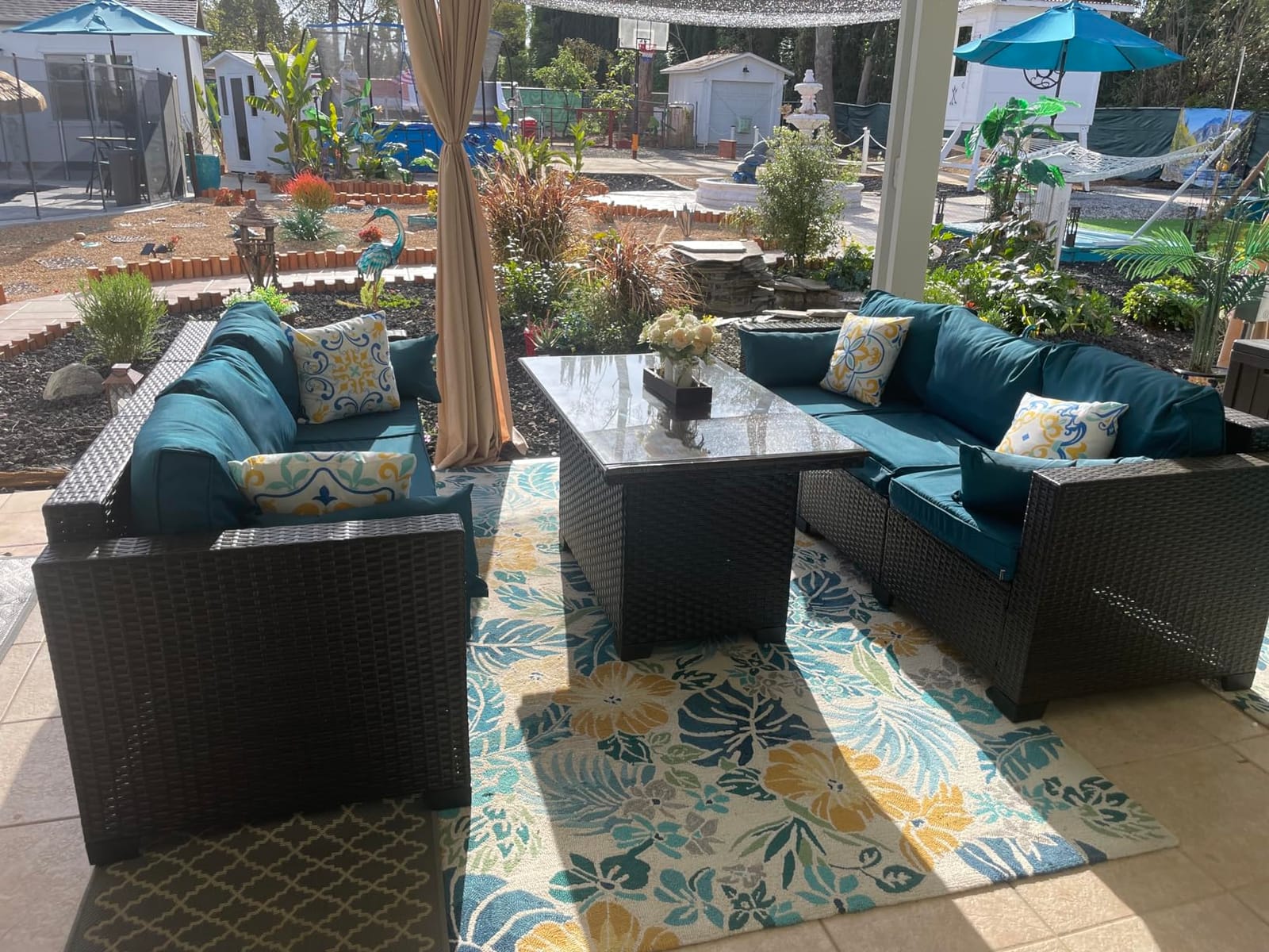 WAROOM Outdoor PE Wicker Coffee Table - Patio Rattan Garden Furniture Multi-Functional Storage Tea Dining Table, Grey customer photo 1