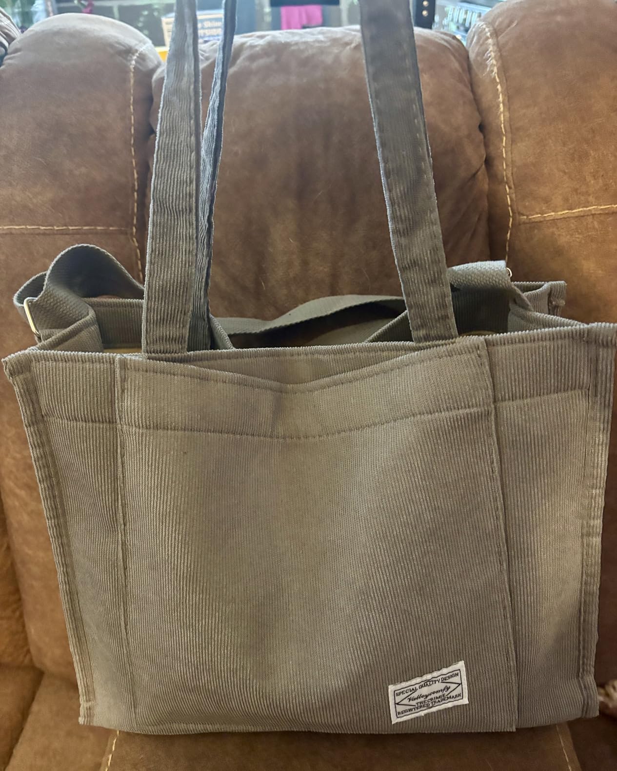 Valleycomfy Corduroy Tote Bag for Women Travel Crossbody Bag customer photo 1