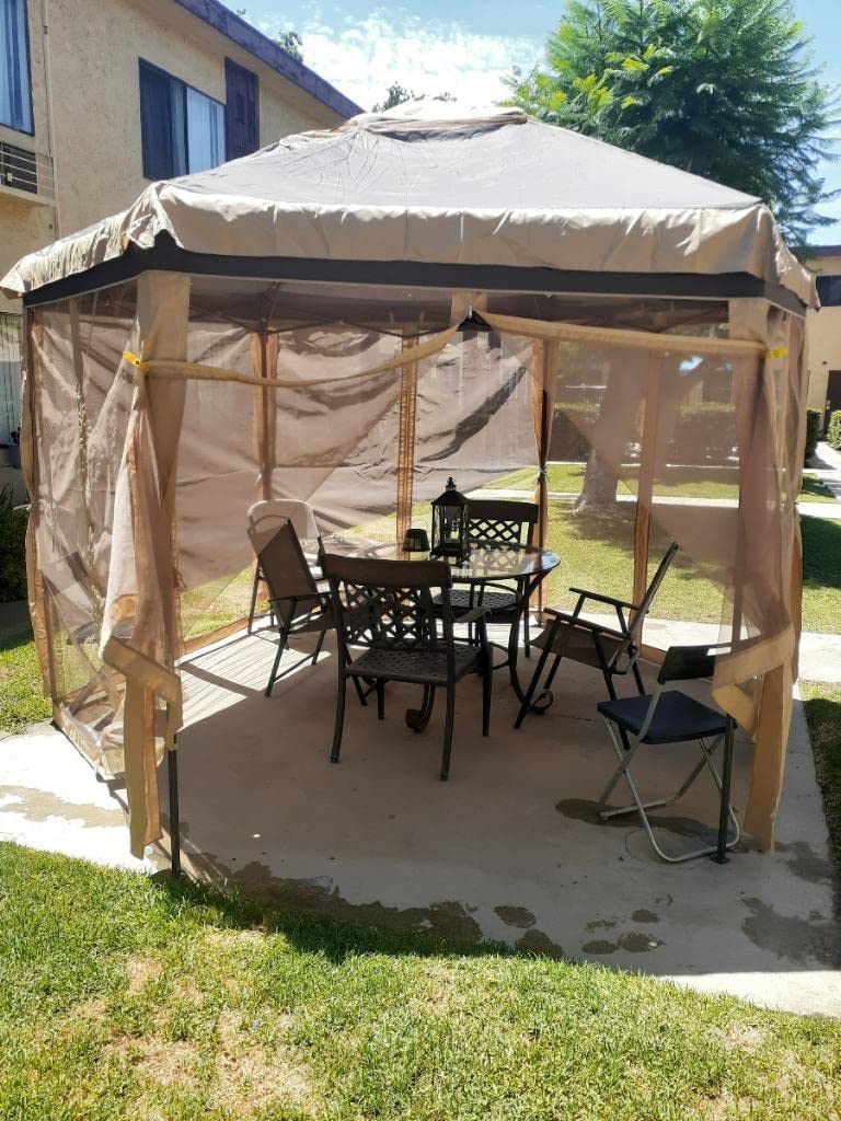 Yaheetech 13x13 Pop Up Gazebo Double-Tier w/Mesh Netting Patio Canopy Brown customer photo 1