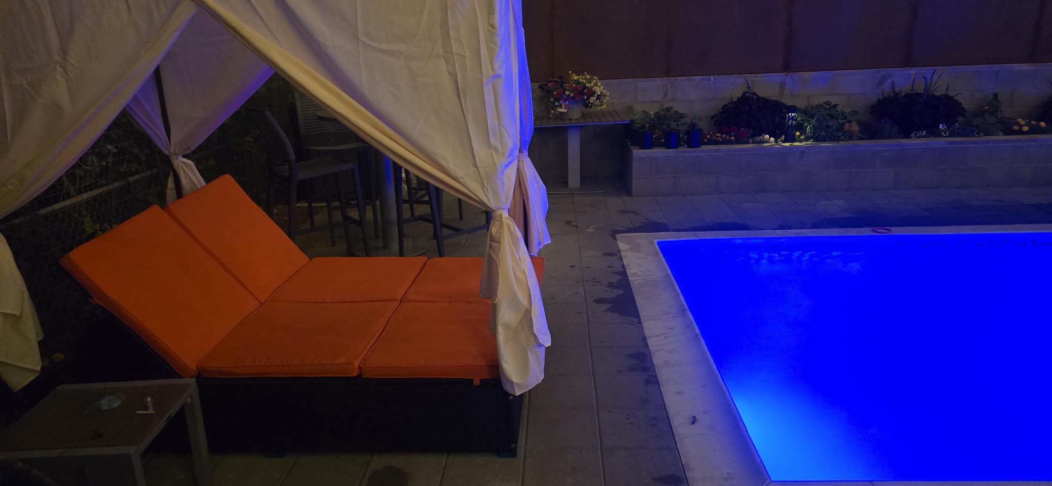 Patio Chaise Lounge, PE Rattan Outdoor Patio Wicker Sunbed Daybed with Adjustable Seats, Four-sided Canopy, Overhead Curtain and Beige Cushions for Backyard, Garden, Poolside (for 2-6 people) customer photo 1
