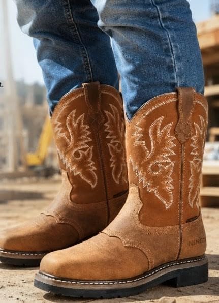 HISEA NINGO Steel Toe Work Boots for Men Square Toe Cowboy Boots Soft Toe customer photo 1