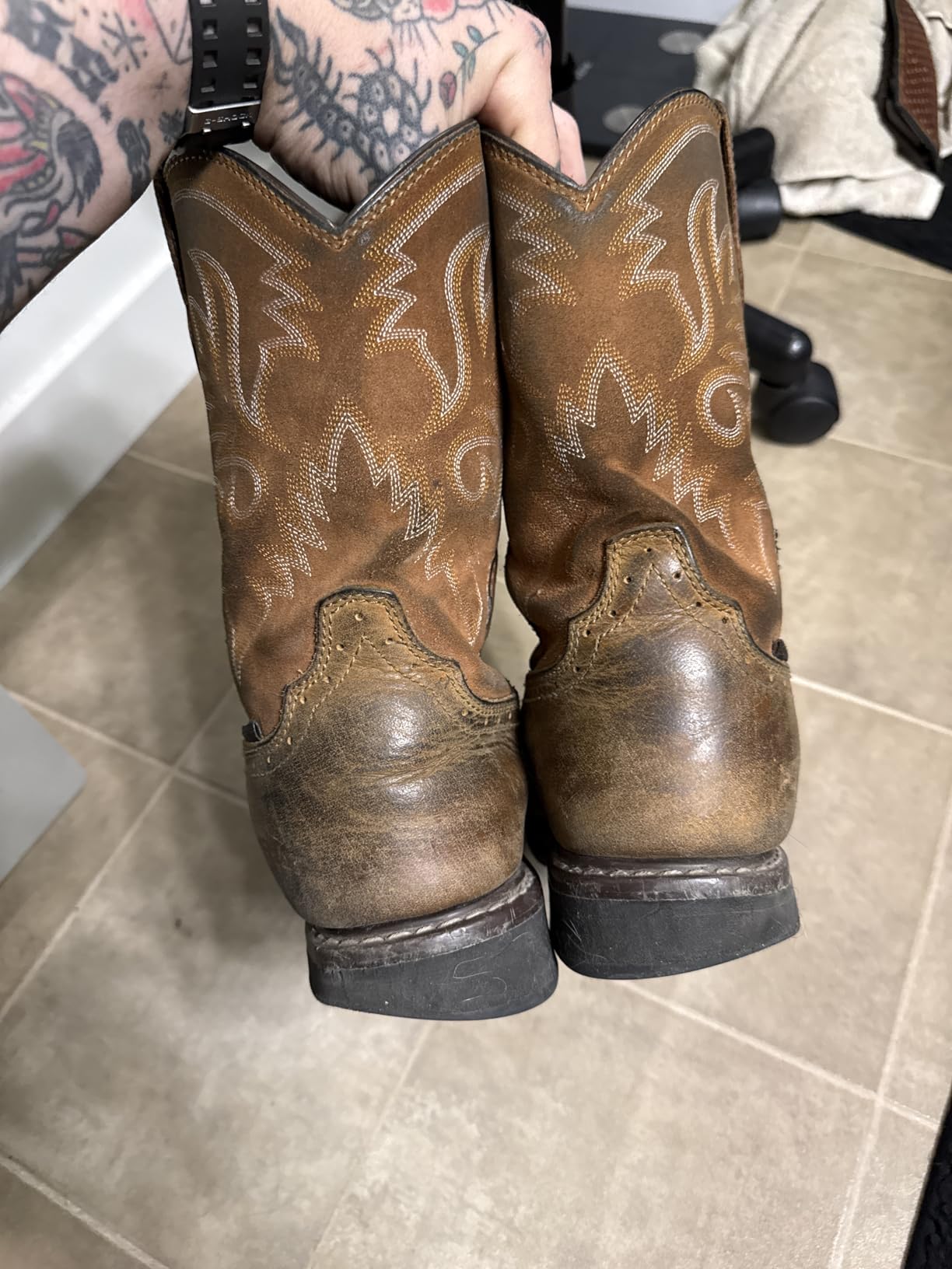 HISEA NINGO Steel Toe Work Boots for Men Square Toe Cowboy Boots Soft Toe customer photo 2