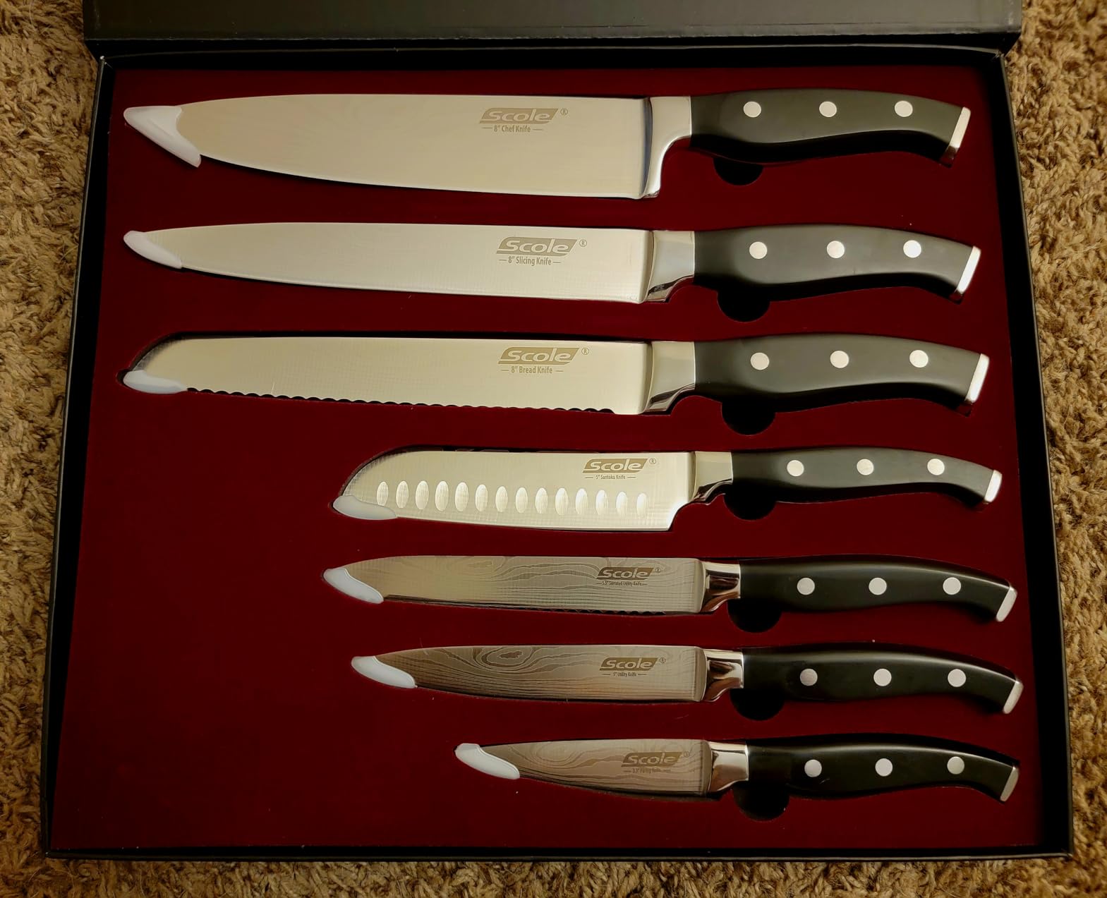 SCOLE® Chef Knife Ultra Sharp Kitchen Knife Set 7-Piece, Premium German 1.4116 Stainless Steel Chefs Knife Set, Ergonomic Handle Professional Full Tang Knives Set for Kitchen with Gift Box customer photo 1