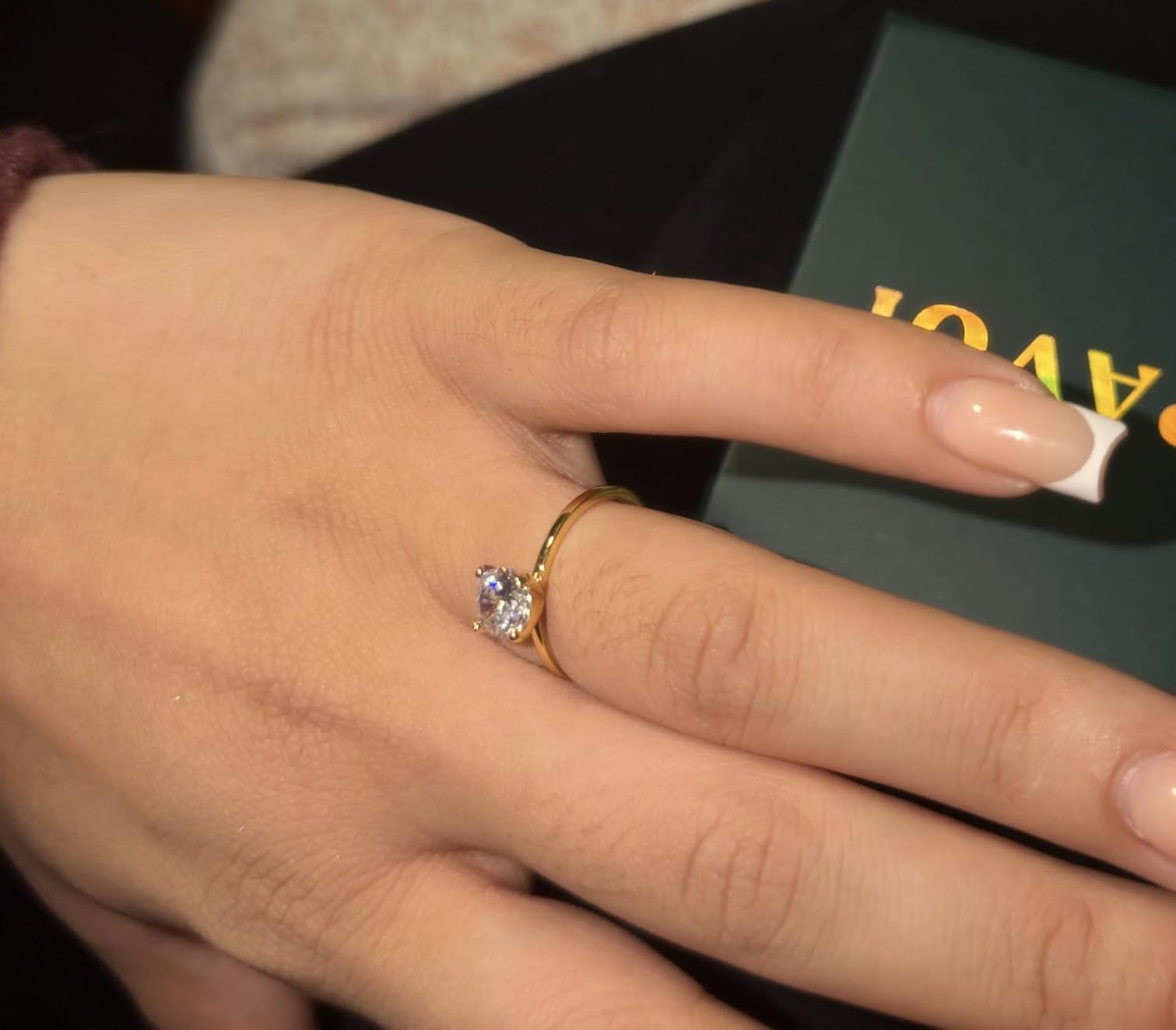 PAVOI 18K Sterling Silver Gold Round Cut Solitare 1.5 CT Moissanite Engagement Rings for Women - Moissanite Wedding Band for Women - Stone Promise Rings customer photo 2
