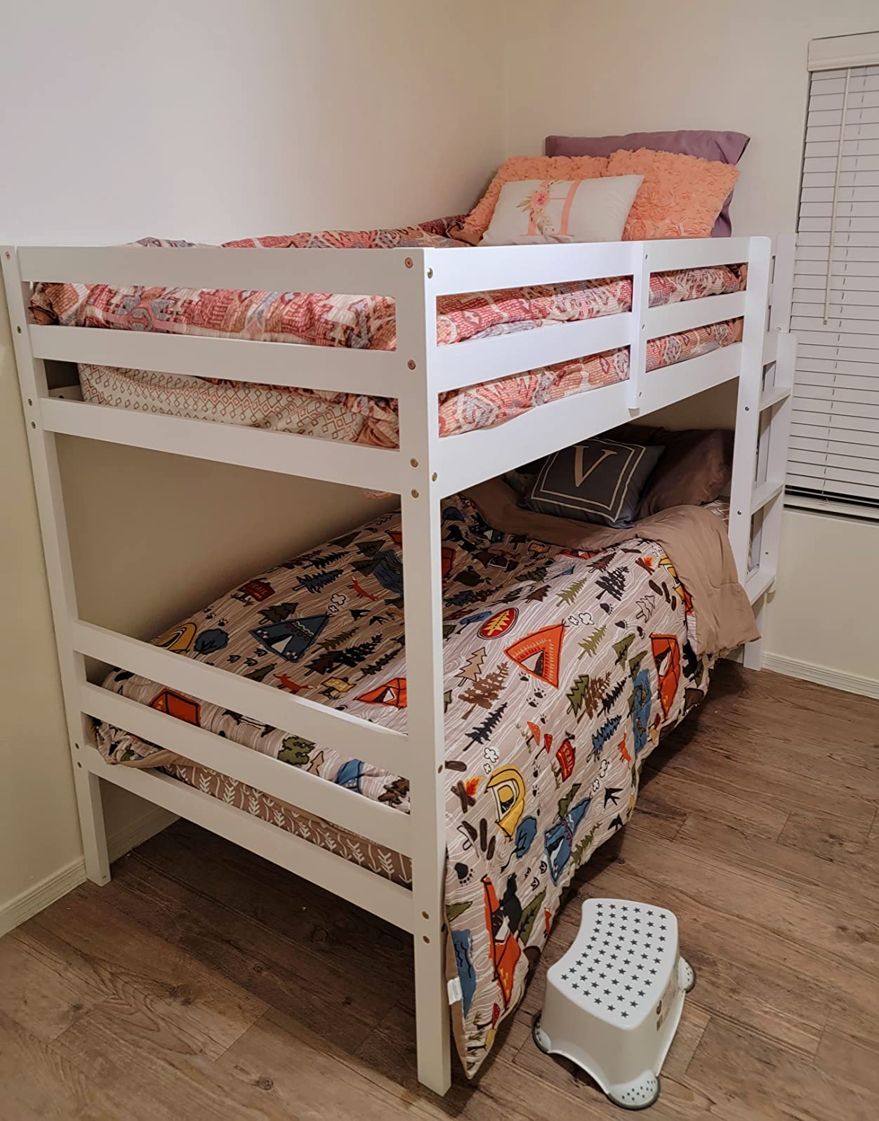 KOMFOTT Wood Bunk Bed Twin Over Twin, Bunk Bed with Ladder & Safety Guardrail, Solid Wood Bed Frame, Ideal for Dormitory & Multiple-Child Family, No Box Spring Needed, Kids Bed Frame customer photo 2