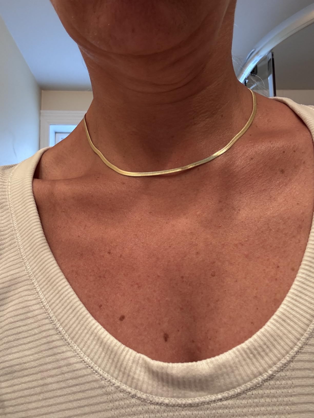 DEARMAY 14K Gold Plated Herringbone Necklaces for Women, Dainty Gold Snake Choker Chain Non Tarnish Trendy Simple Thin & Chunky Options Neckalce 1.5/3/5/6/8mm Chain Jewelry for Gifts customer photo 2