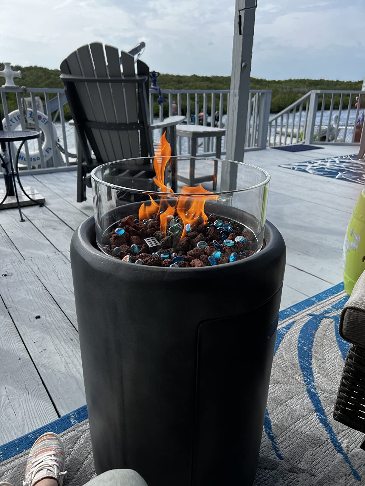 SUNBURY Outdoor Gas Fire Column, 40,000 BTU Propane Fire Pit for Patio Party & Gathering, Compact Flame Heater with Lava Rocks, Waterproof Cover for Yard & Deck Ambiance (Grey) customer photo 1