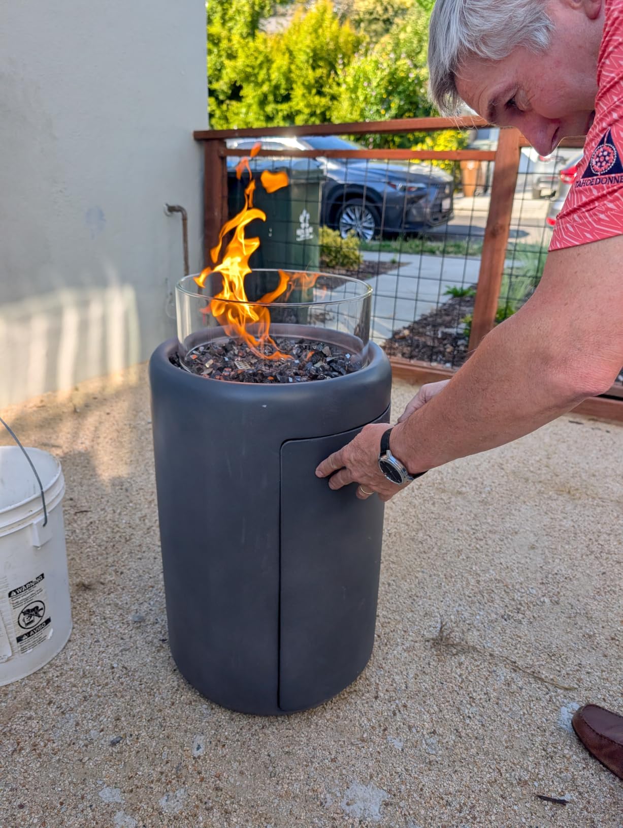 SUNBURY Outdoor Gas Fire Column, 40,000 BTU Propane Fire Pit for Patio Party & Gathering, Compact Flame Heater with Lava Rocks, Waterproof Cover for Yard & Deck Ambiance (Grey) customer photo 2