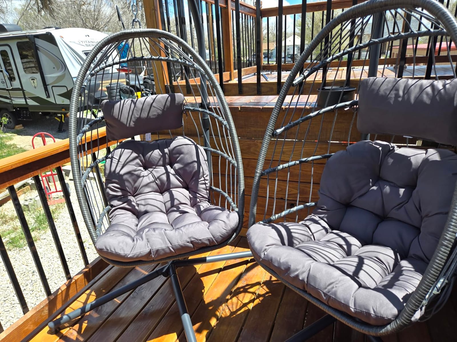 Yechen Indoor Outdoor Egg Hanging Chair with Stand, Charcoal Grey customer photo 1