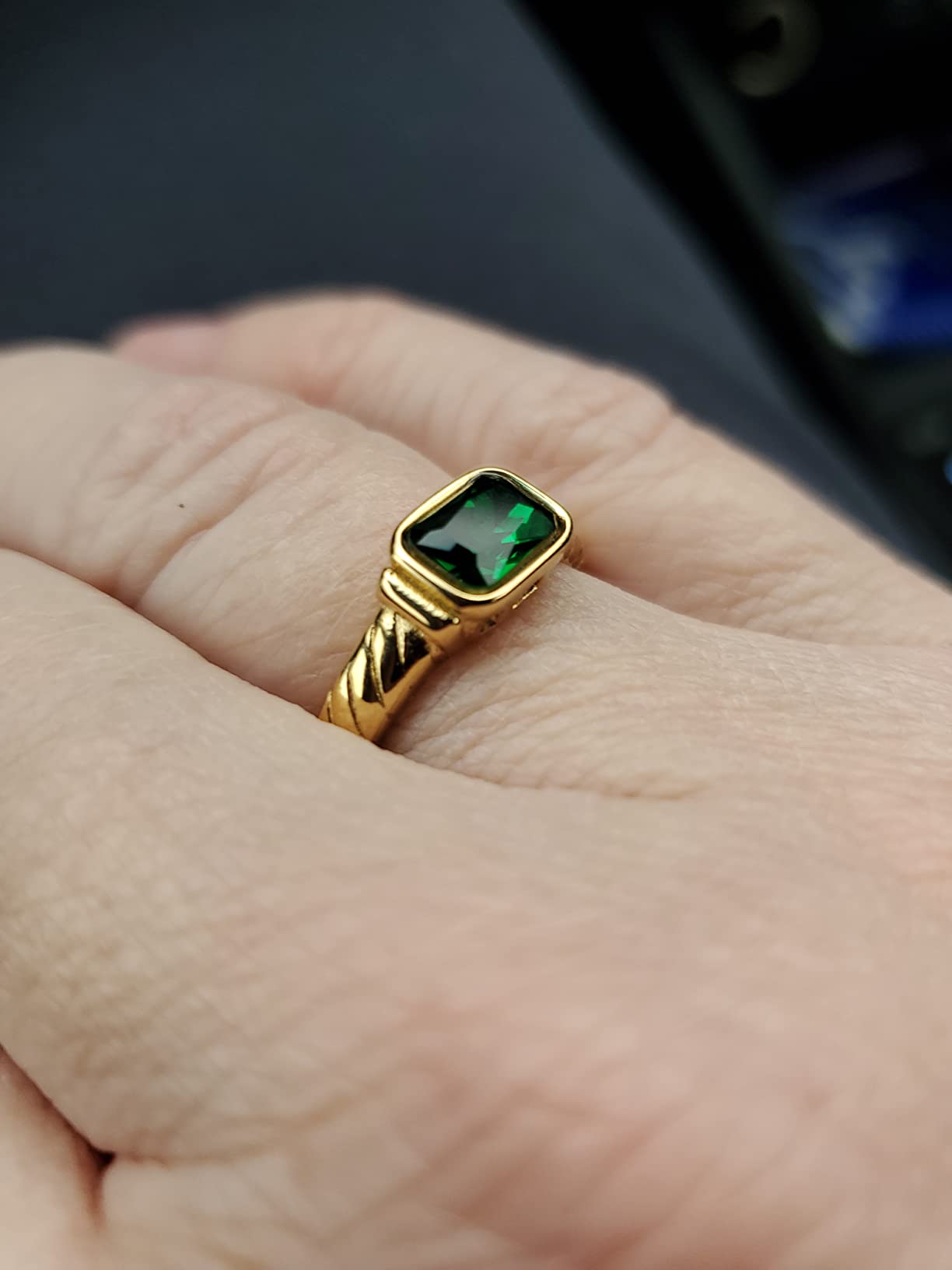 Gold Emerald Rings Gold Rings for Women Dainty Green Rings Cut Emerald Gemstones CZ Non Tarnish Gold Rings 14K Gold Plated Rings for Women Band Size 6/7/8/9 customer photo 1