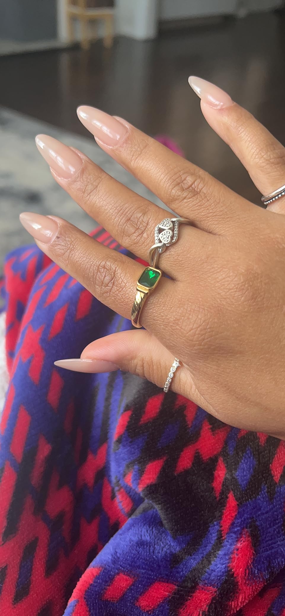 Gold Emerald Rings Gold Rings for Women Dainty Green Rings Cut Emerald Gemstones CZ Non Tarnish Gold Rings 14K Gold Plated Rings for Women Band Size 6/7/8/9 customer photo 2