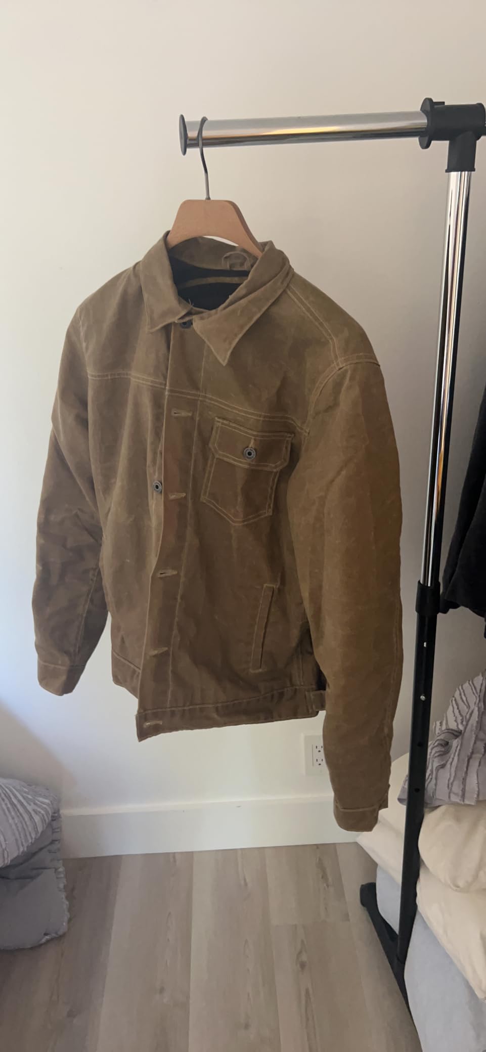 Huckberry Flint and Tinder Men's Flannel-Lined Waxed Trucker Jacket customer photo 2