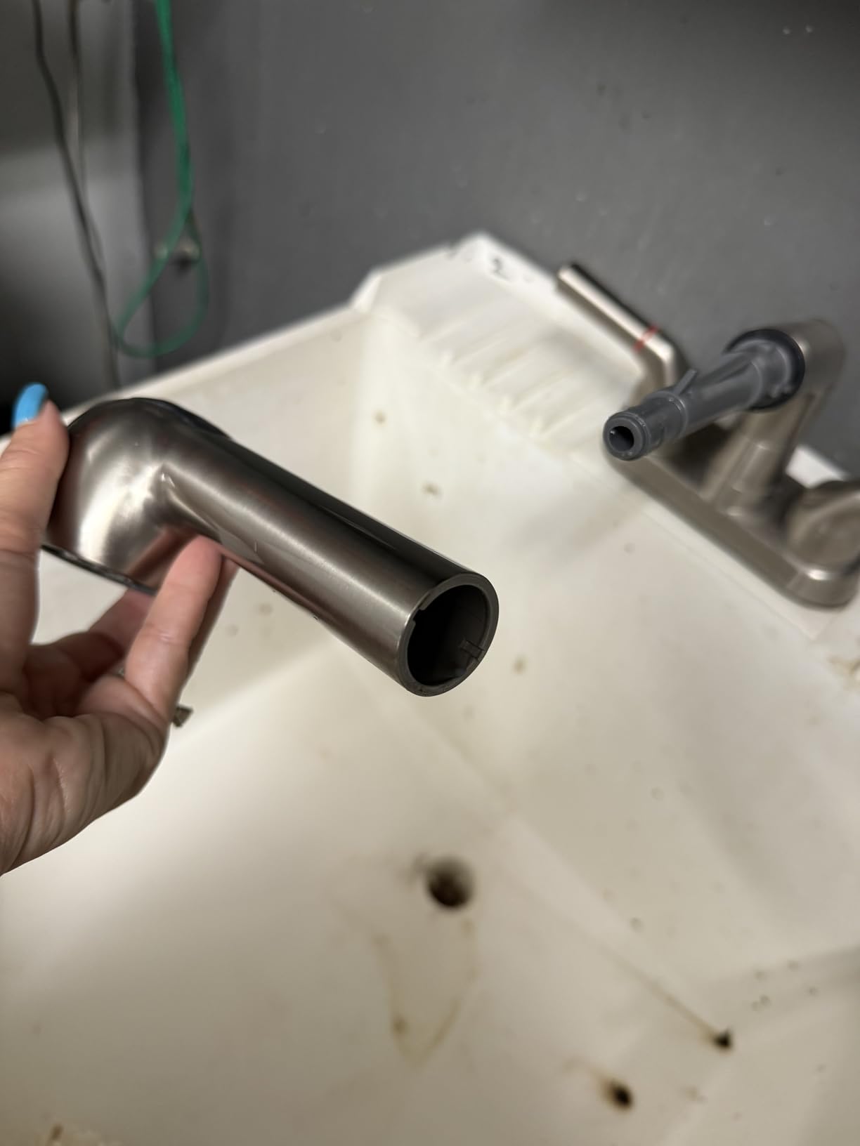 Utility Sink Faucet, Laundry Room Faucet with Pull Out Sprayer, Laundry Tub ABS Plastic Faucet, 4 Inch Centerset 3 Holes Installation Non-Metallic, Brushed Nickel customer photo 2