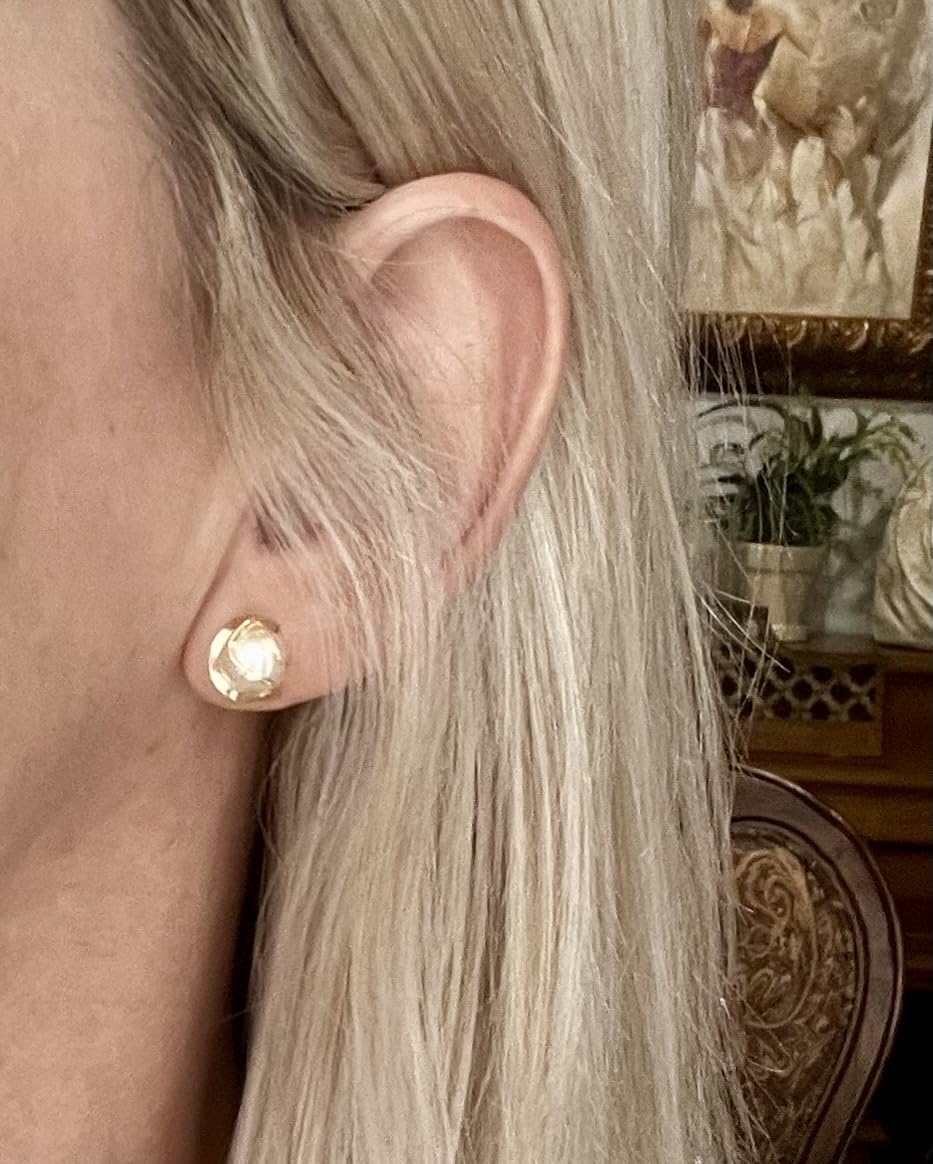 Barzel 18K Gold Plated Caged Pearl Stud Earrings, 6MM - Made In Brazil customer photo 1