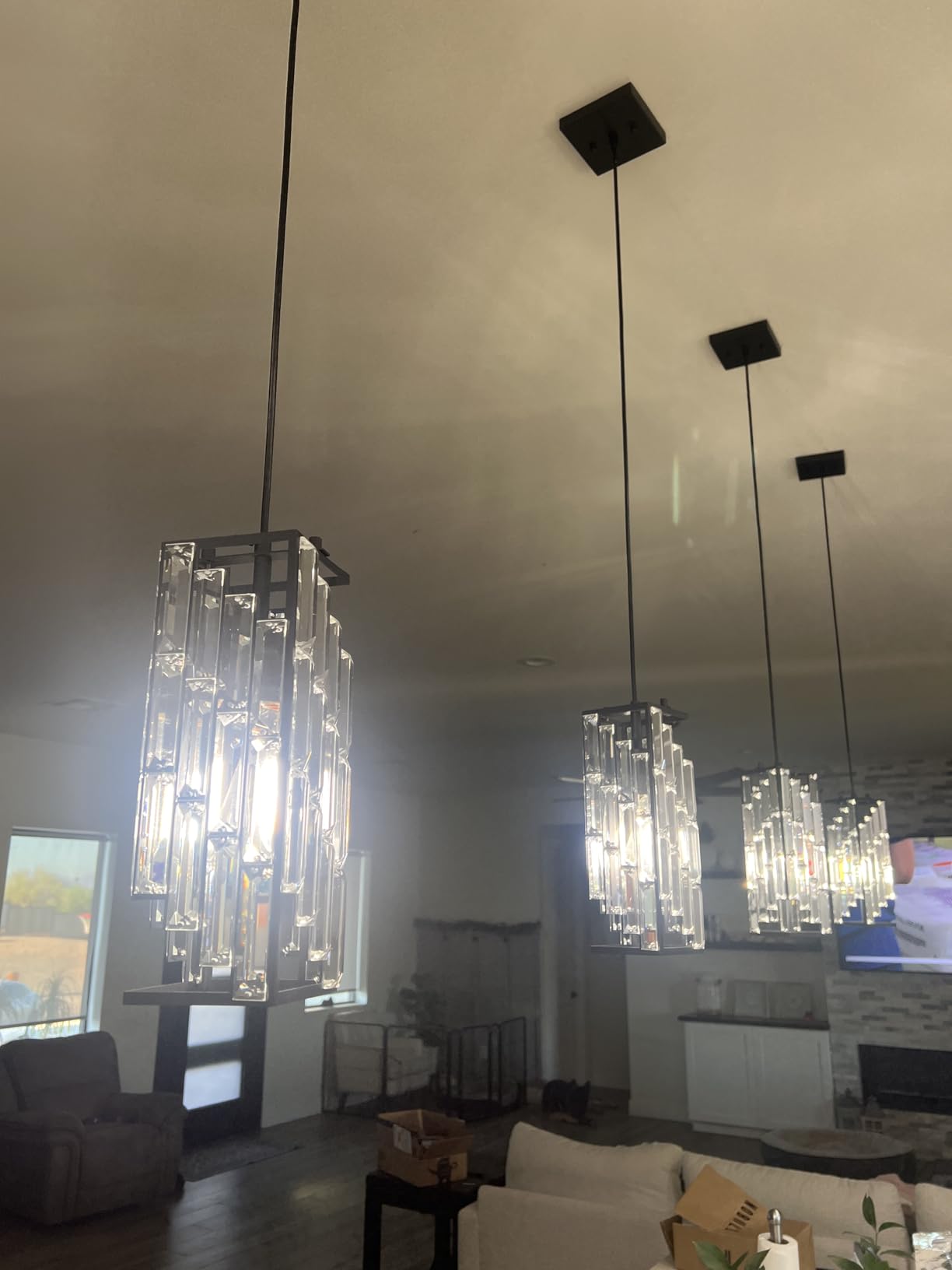 Chrome Pendant Lighting Modern Pendant Light, Mini Crystal Chandeliers,Adjustable Pendant Light Fixture for Kitchen Island Dinning Room Bedroom (3 Pack) customer photo 1