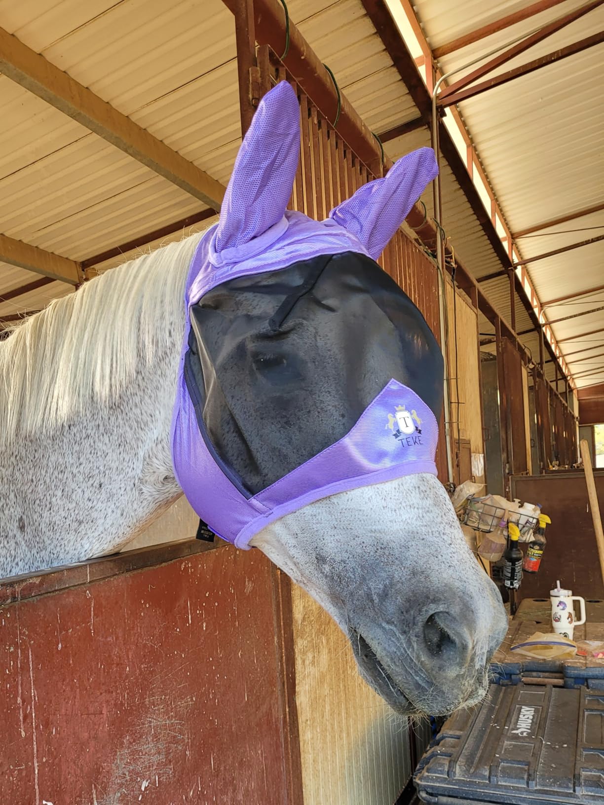 T TEKE Fine Mesh Horse Fly Mask w/Ears, UV Blocking 3D Eye Visor with Extra Fleece Cushioned Forehead, Protection from Insect Pests customer photo 1