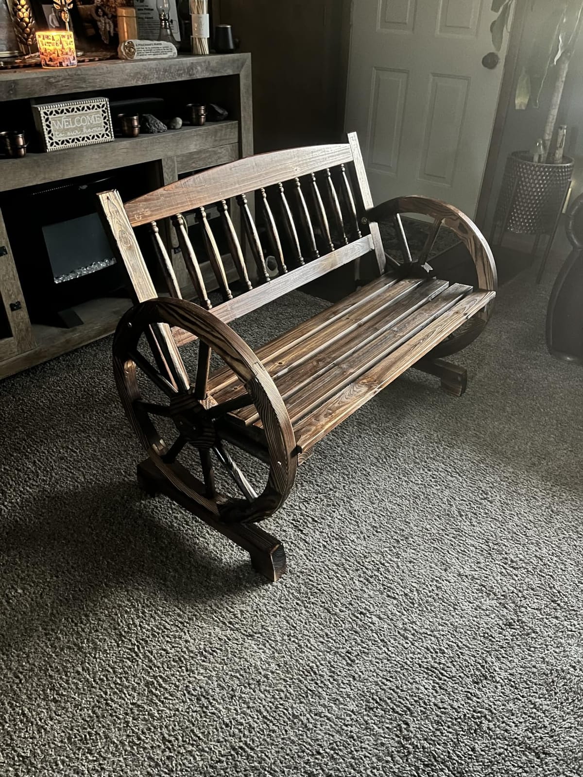 Outvita Wooden Garden Bench, Outdoor Rustic Wagon Wheel Bench customer photo 2
